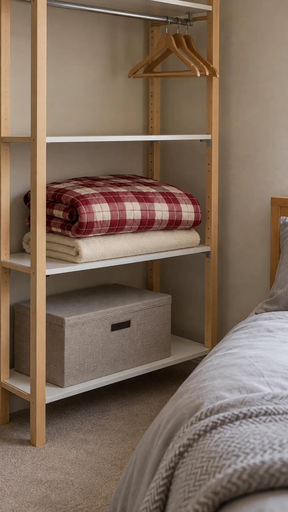 Keep a warm layer in plain sight in a practical Christmas guest bedroom