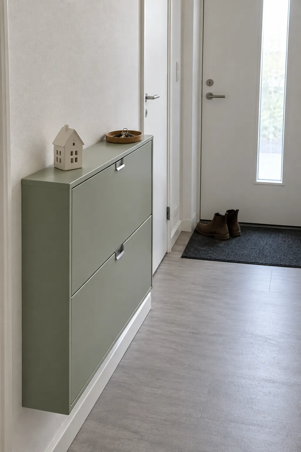 Dress the top of a shoe cabinet in a Christmas entryway without a tree