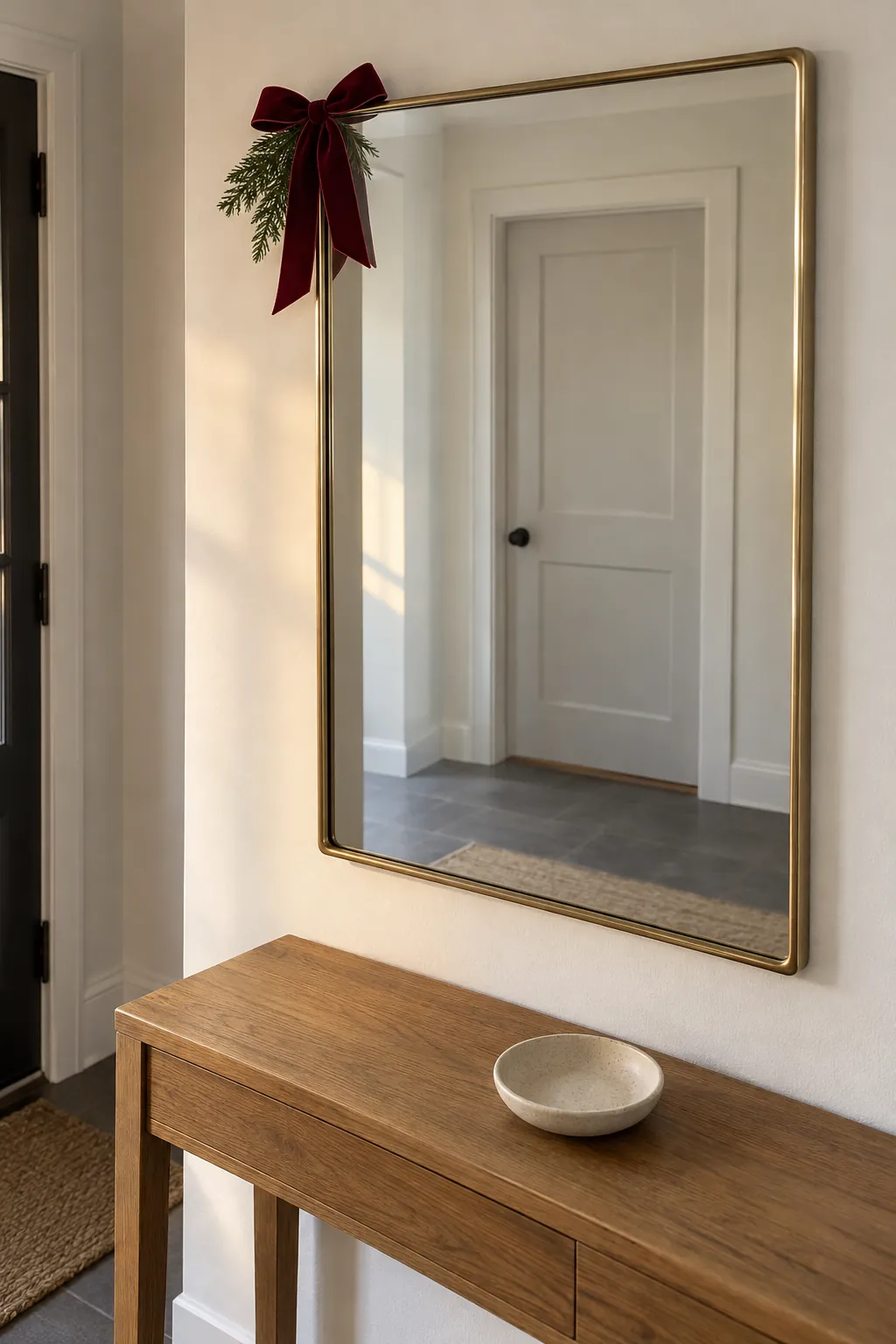 Make the mirror corner festive in a Christmas entryway without a tree