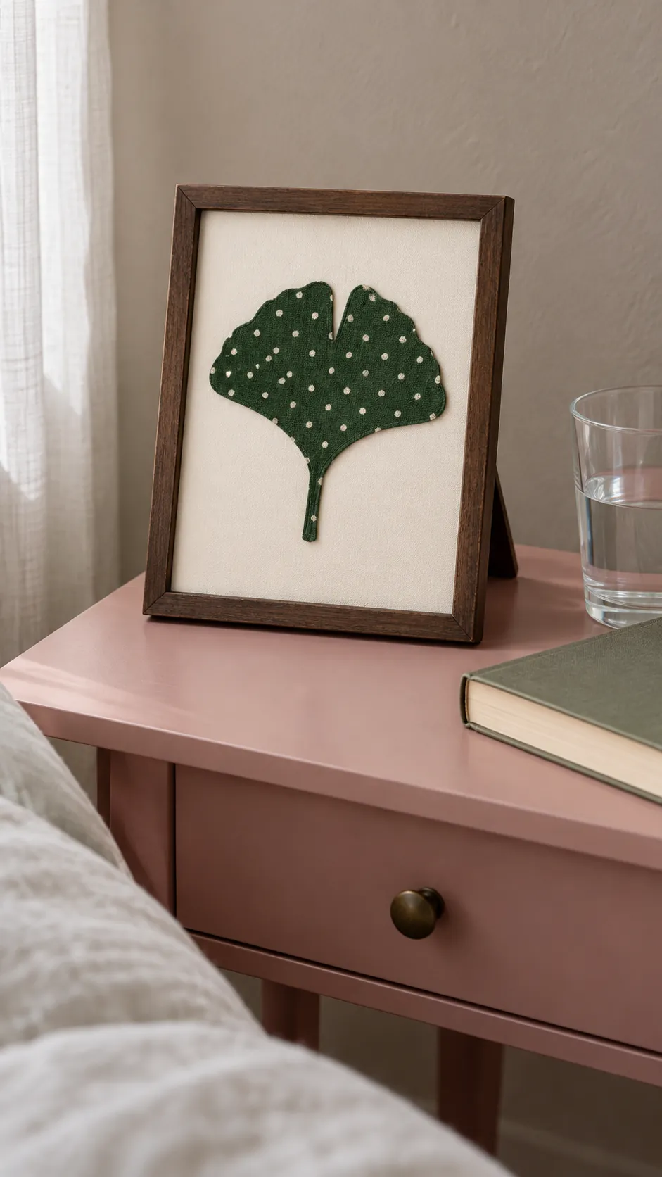 Fabric botanical silhouette on a small card panel