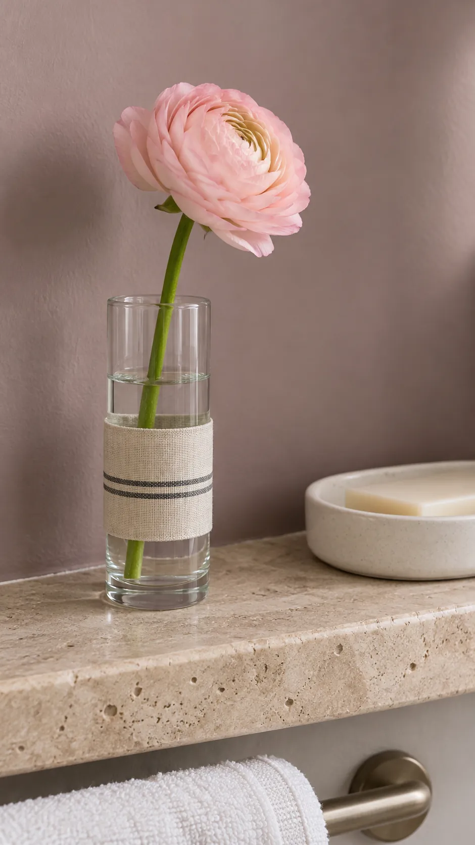 Narrow fabric band around a small bud vase