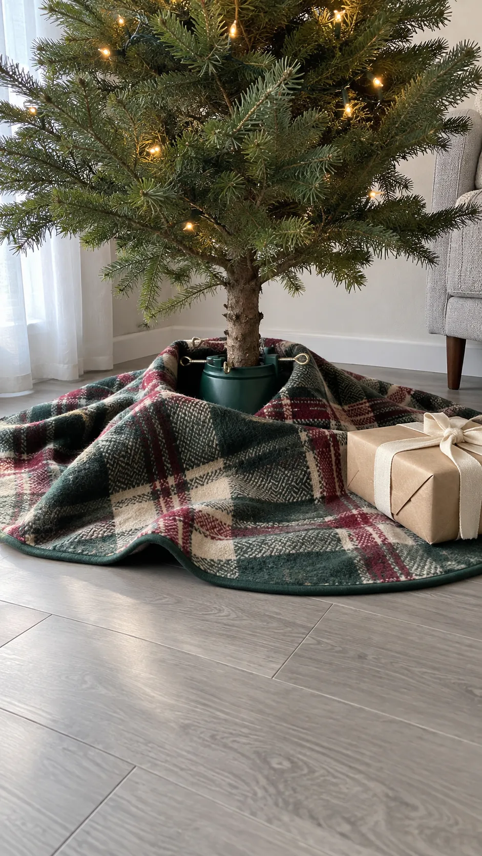 Use a generous fabric tree skirt
