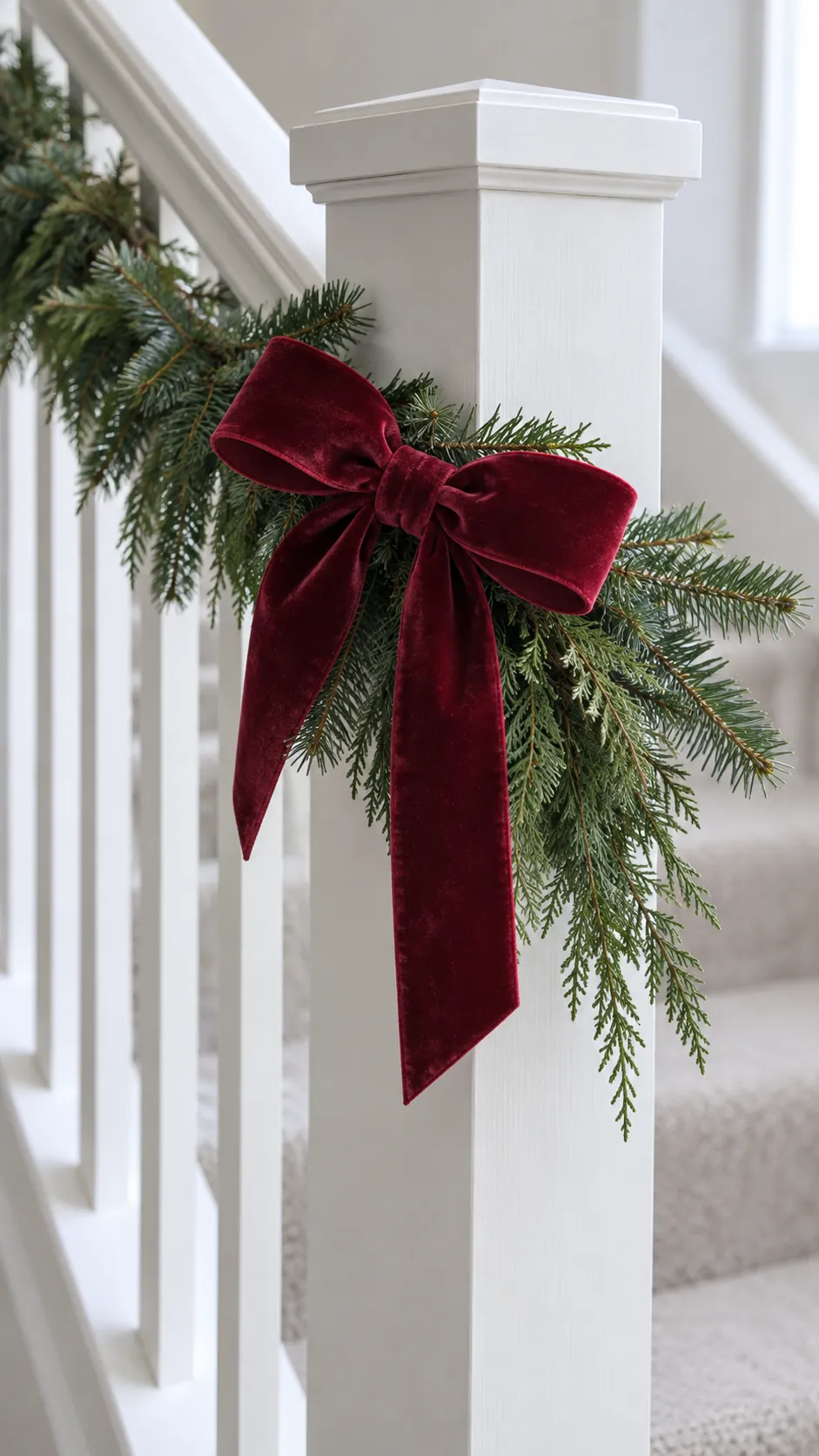 Add velvet ribbon to simple greenery