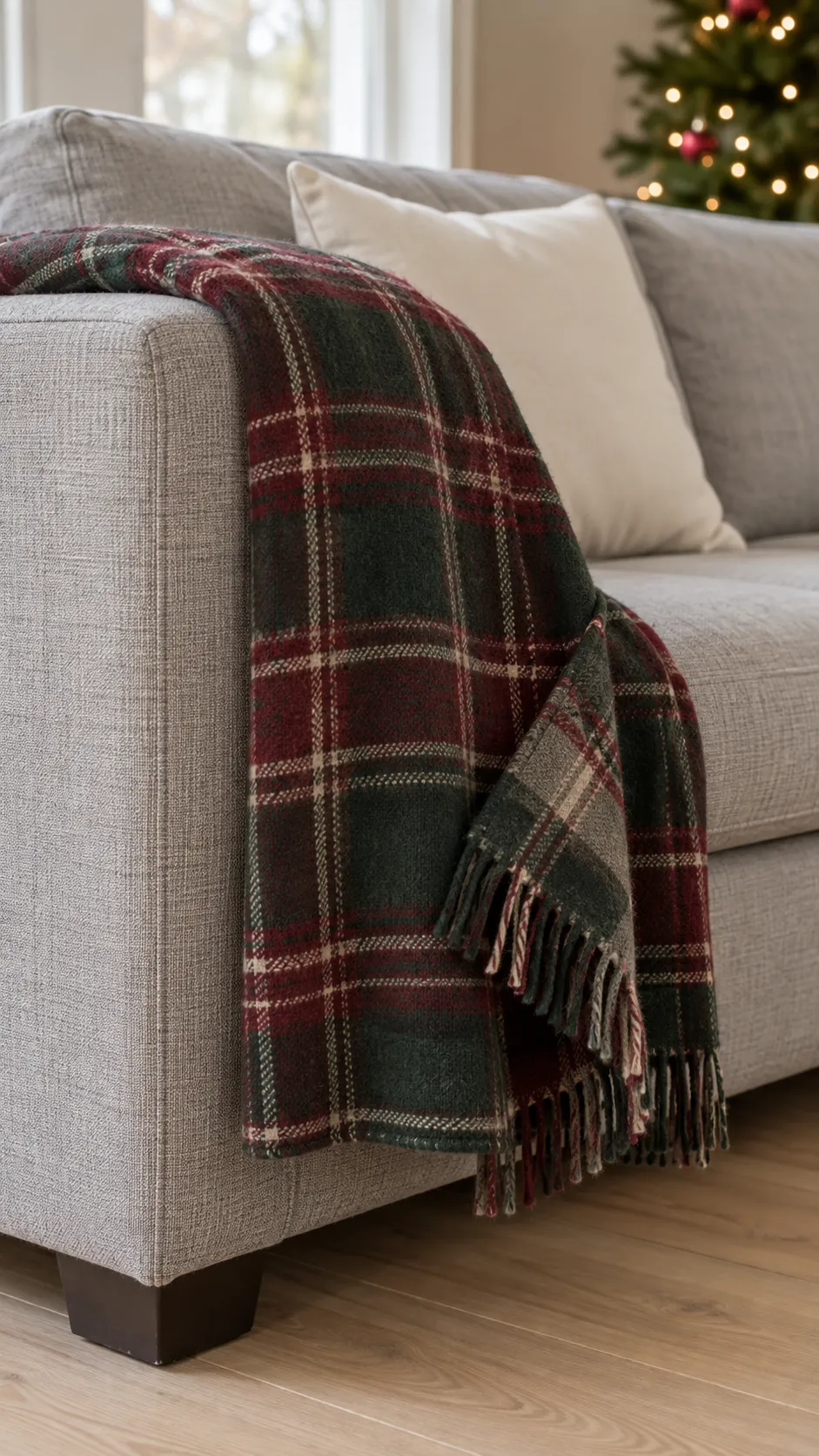 Bring a plaid throw to the sofa