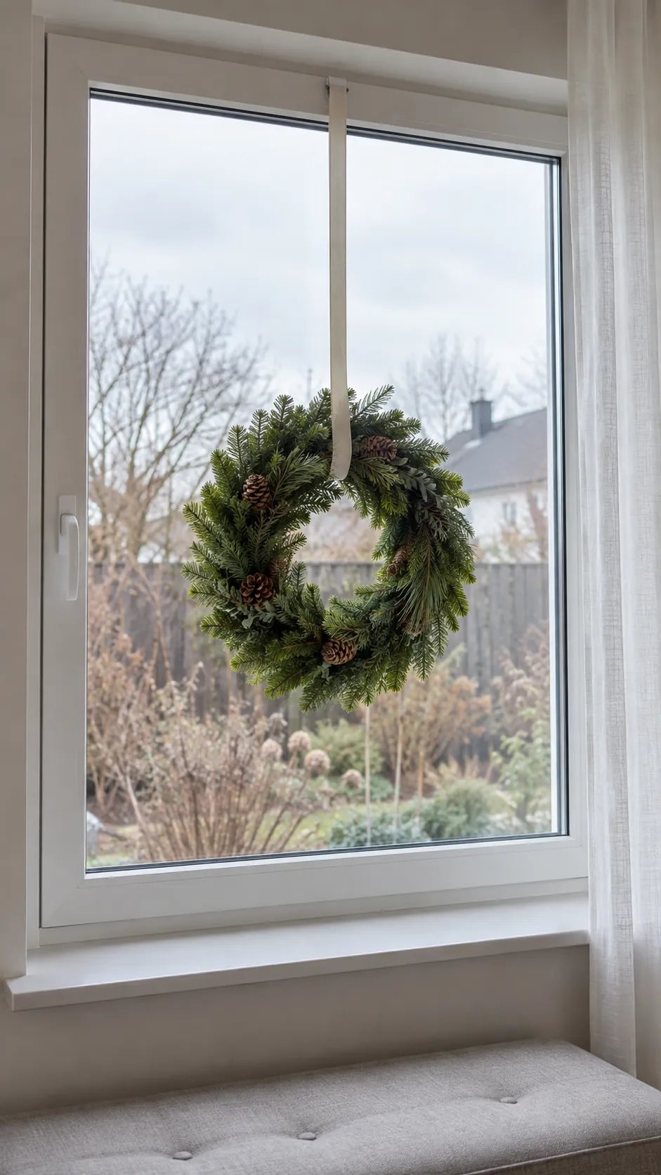 Hang one wreath in a prominent window