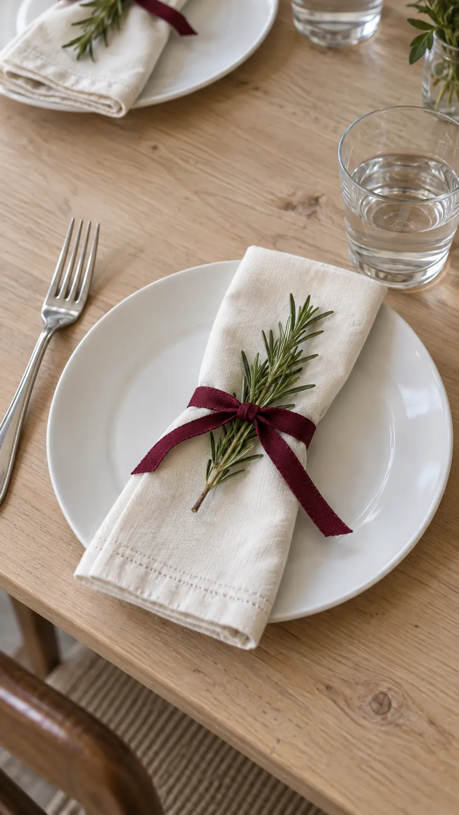 Tie a sprig to folded napkins