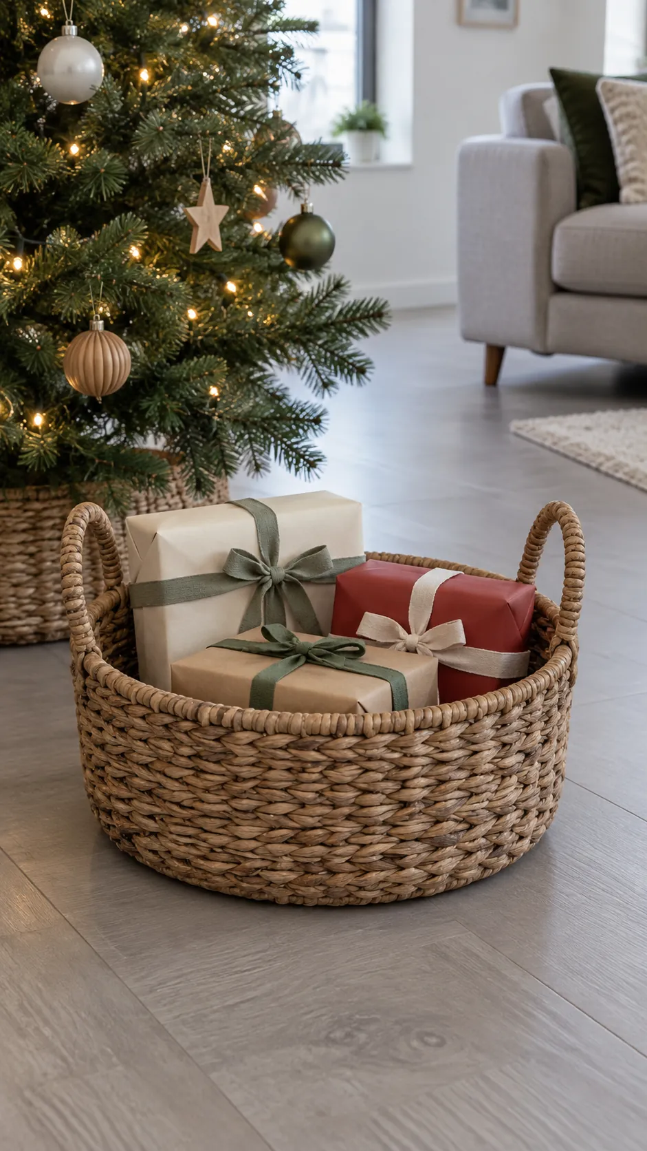Use a basket for wrapped gifts