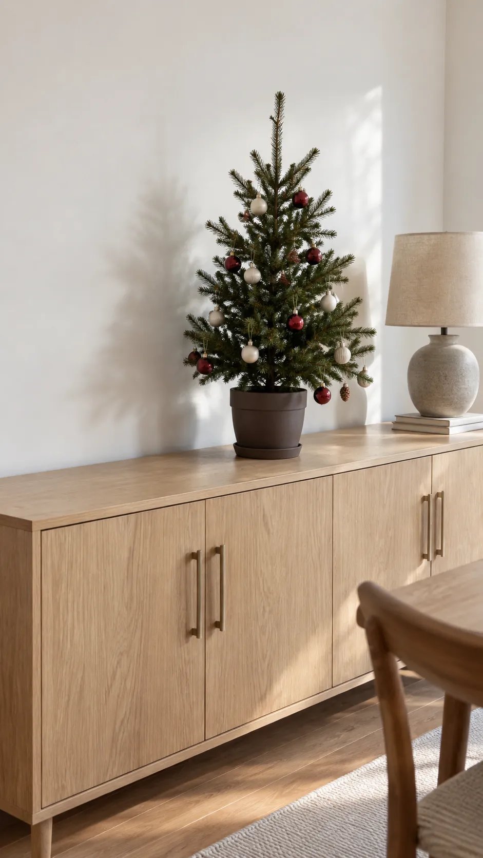 Add a small tree to an empty sideboard