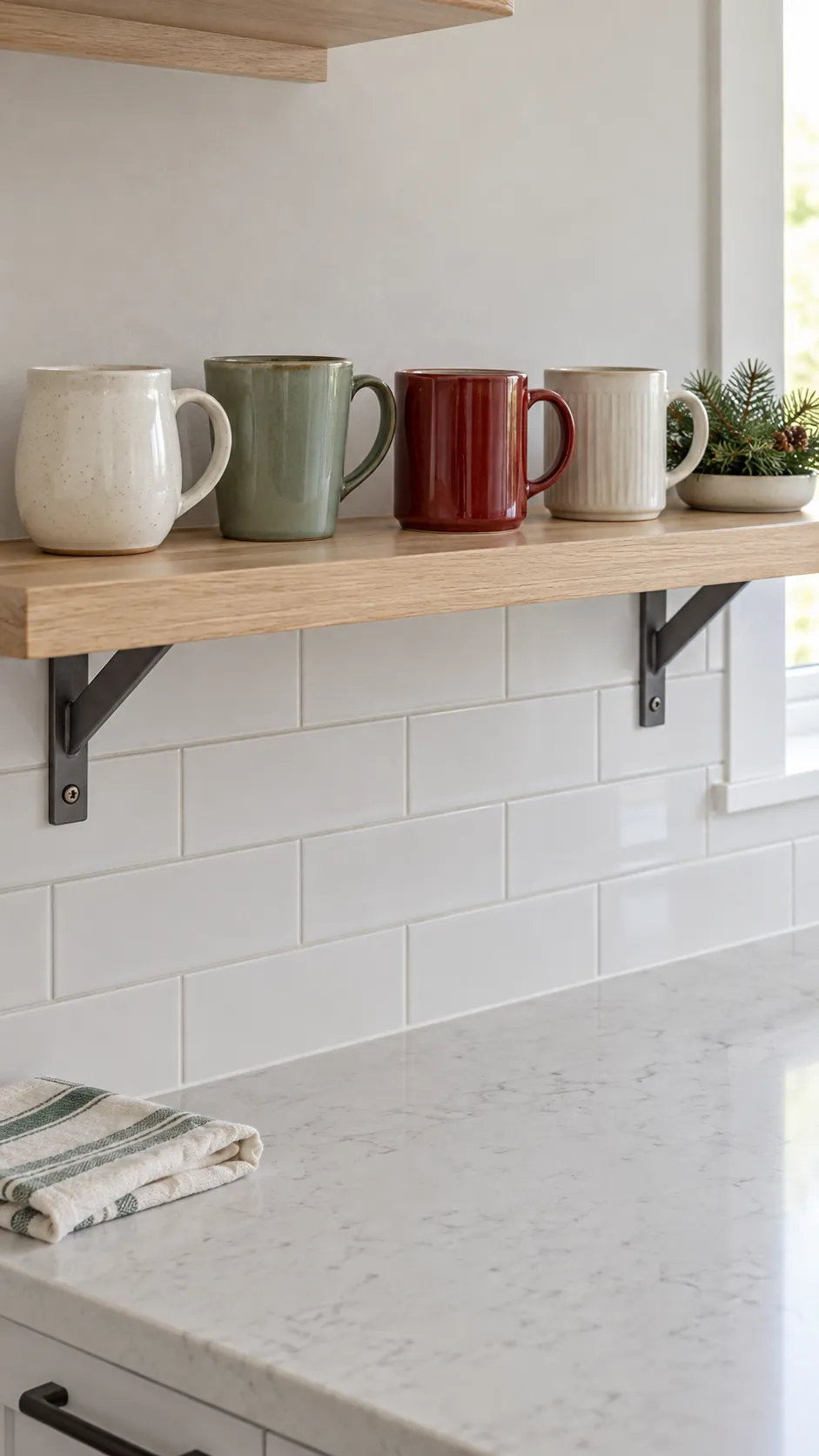 Decorate a kitchen shelf with useful mugs