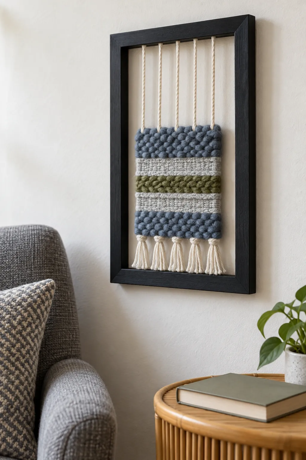 Open frame supporting a small woven cotton panel