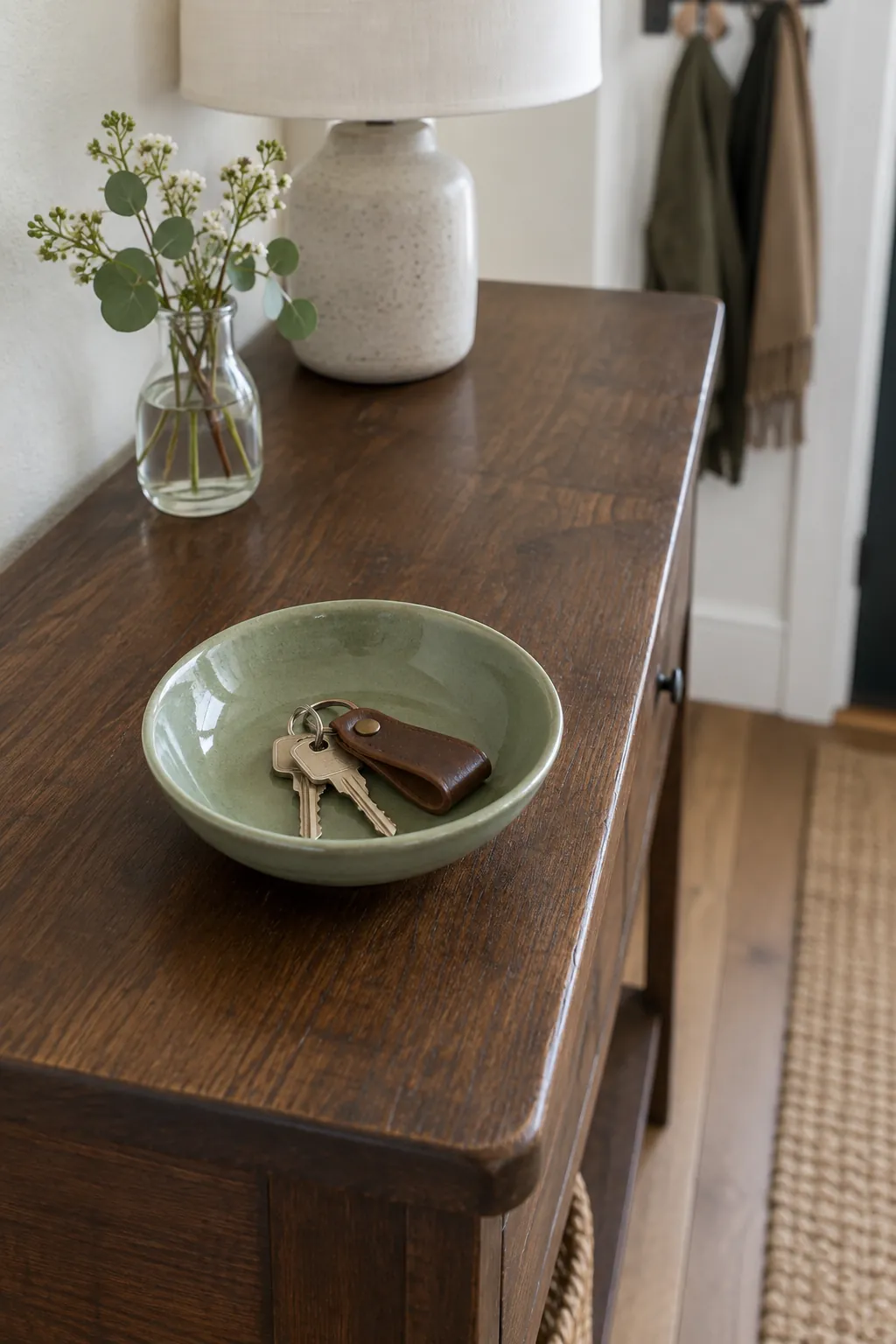 A functional sage green key bowl makes a small accessory useful
