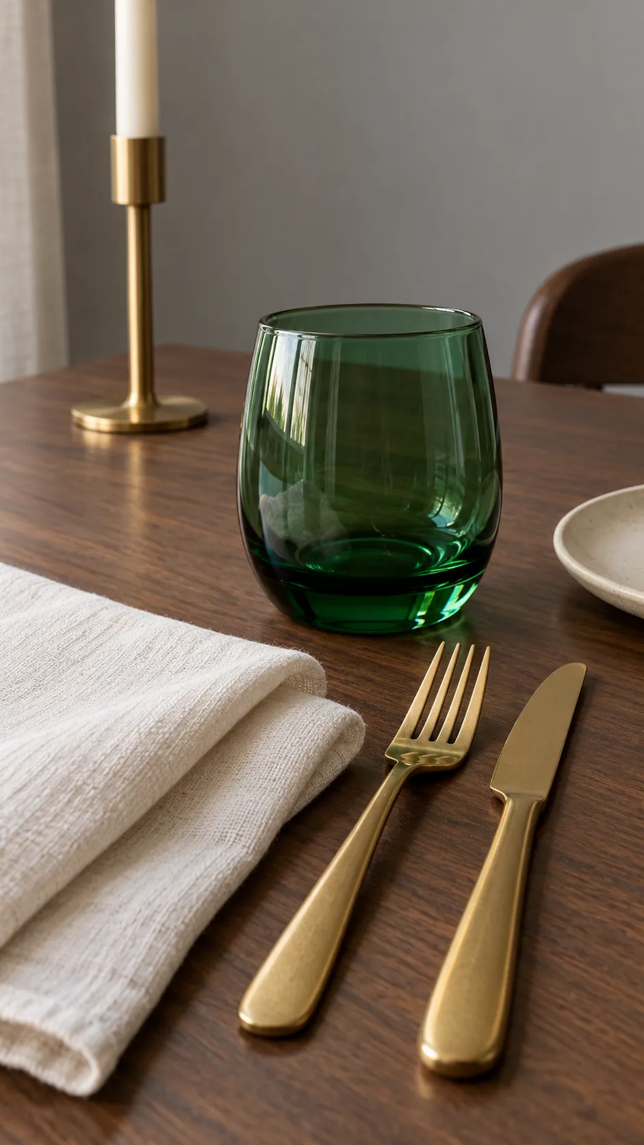 Green glass with restrained gold accents
