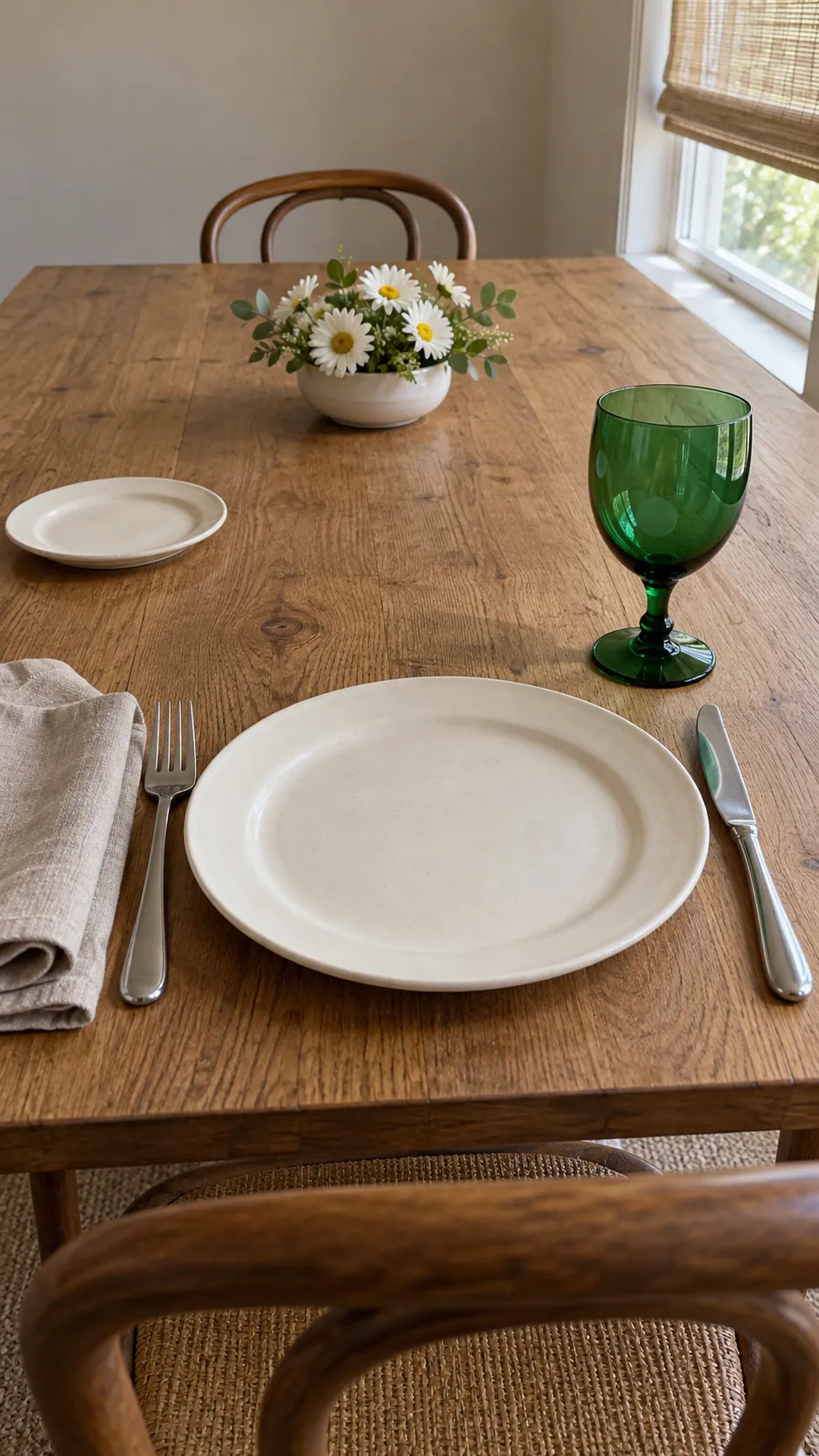Clear green goblet place setting