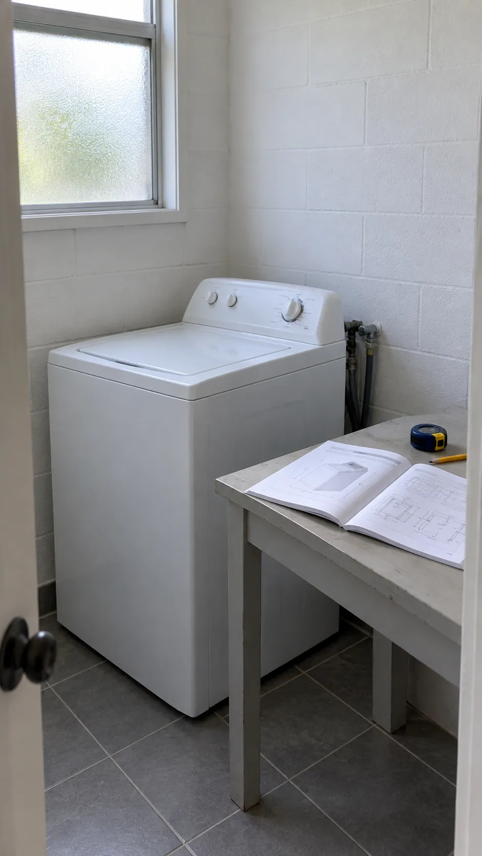 Start with the installed washer and its manual for shelving above a top loading washer