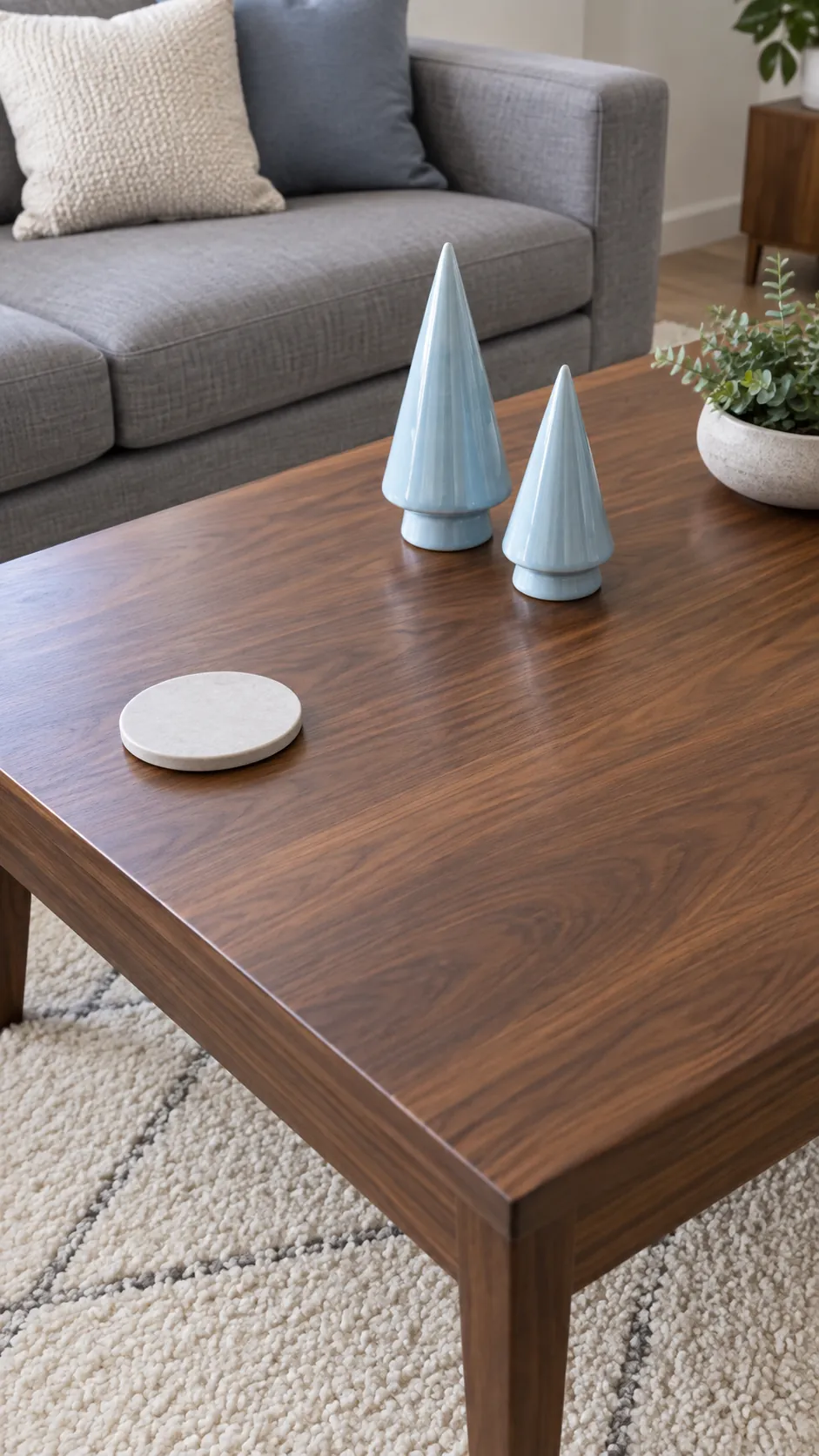 Modern coffee table with two ceramic trees and open space