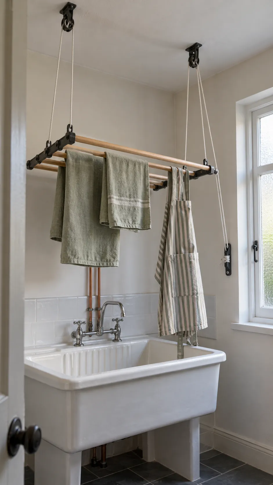 ceiling pulley above a utility sink