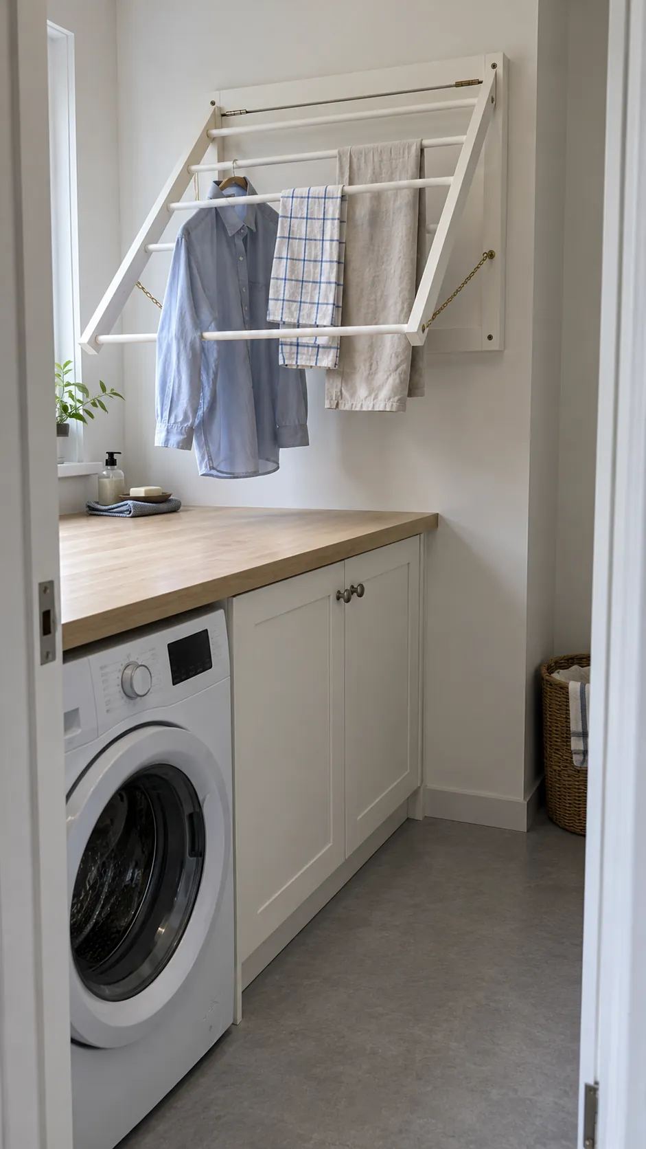 hinged wall frame above the counter