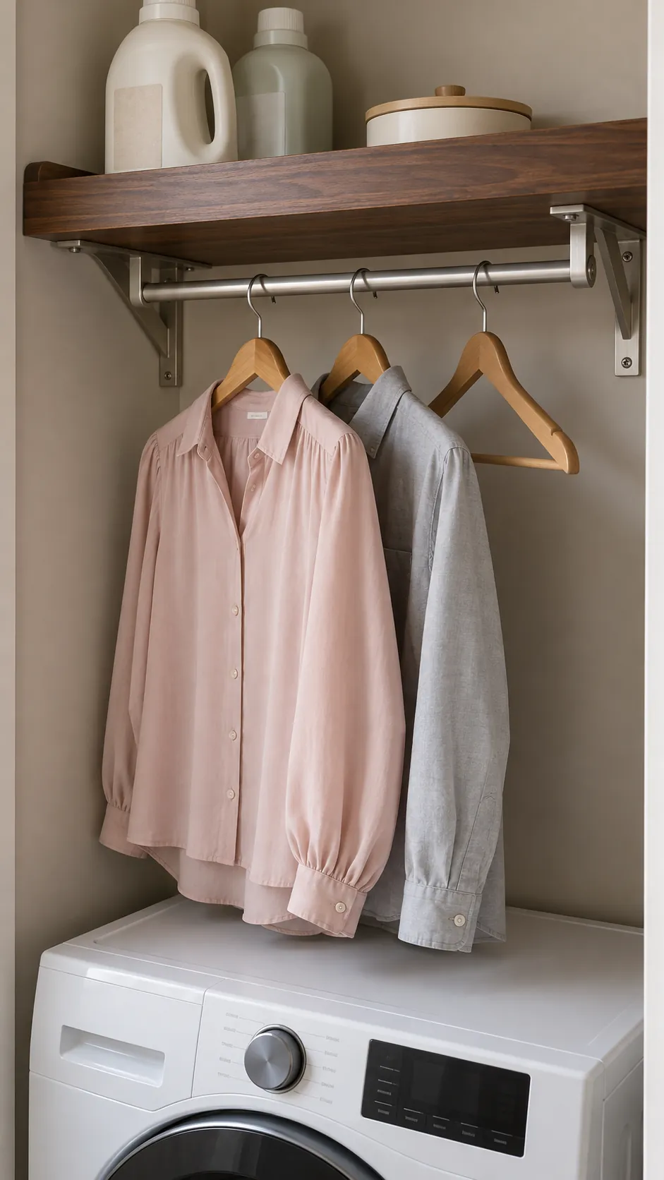 hanger rail under a shelf