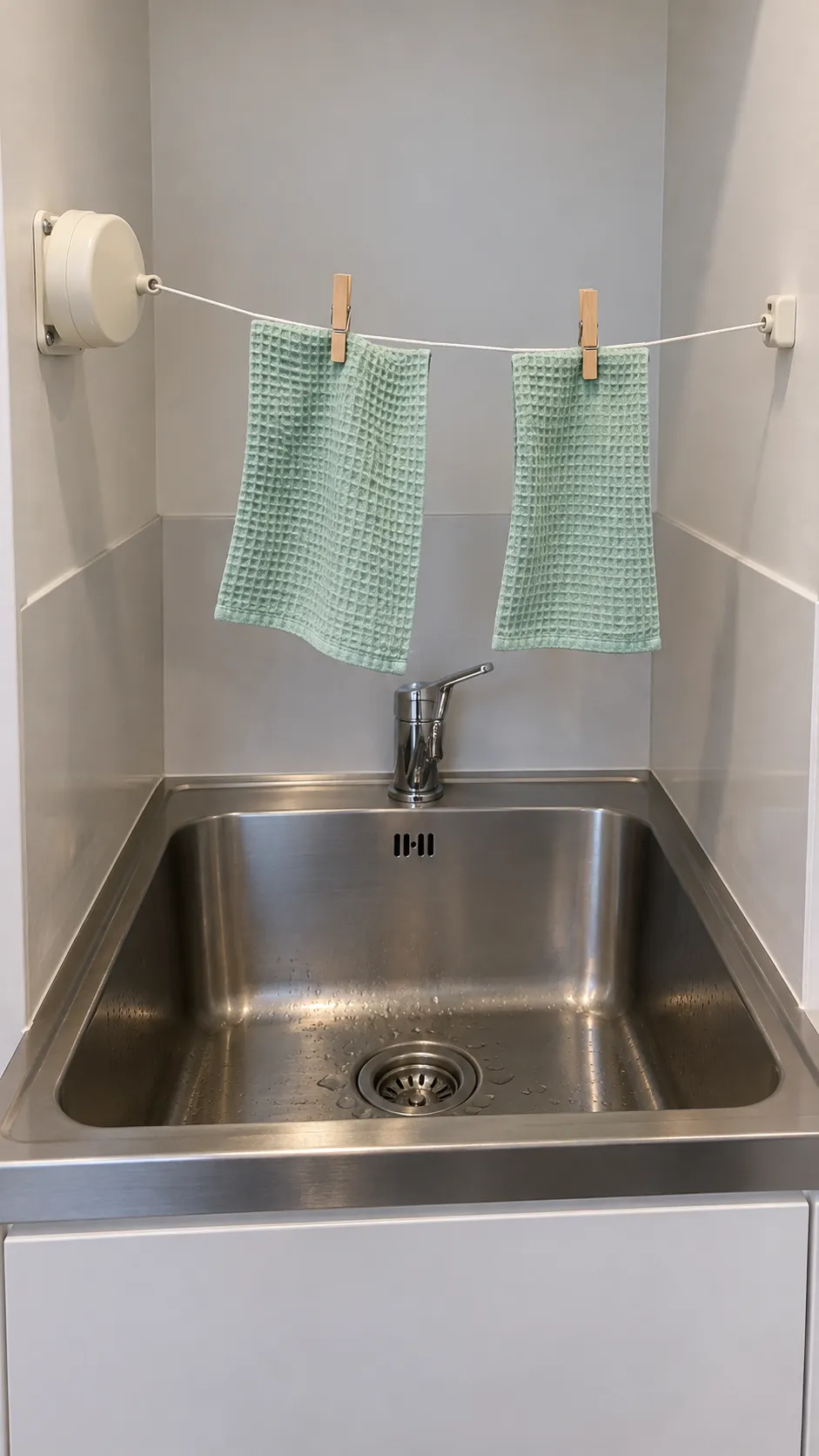 retractable line across the sink bay