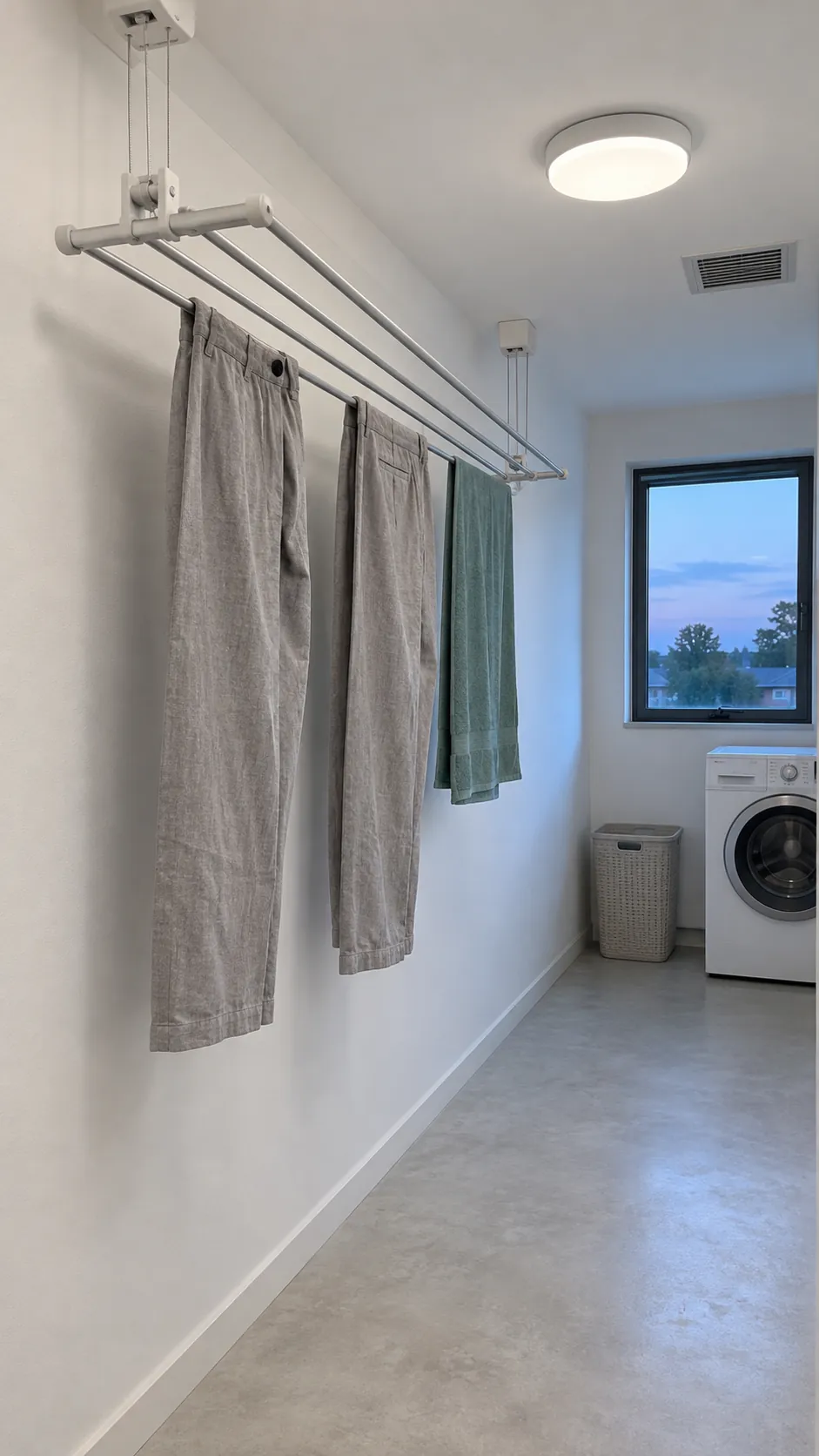 ceiling rack along a side wall