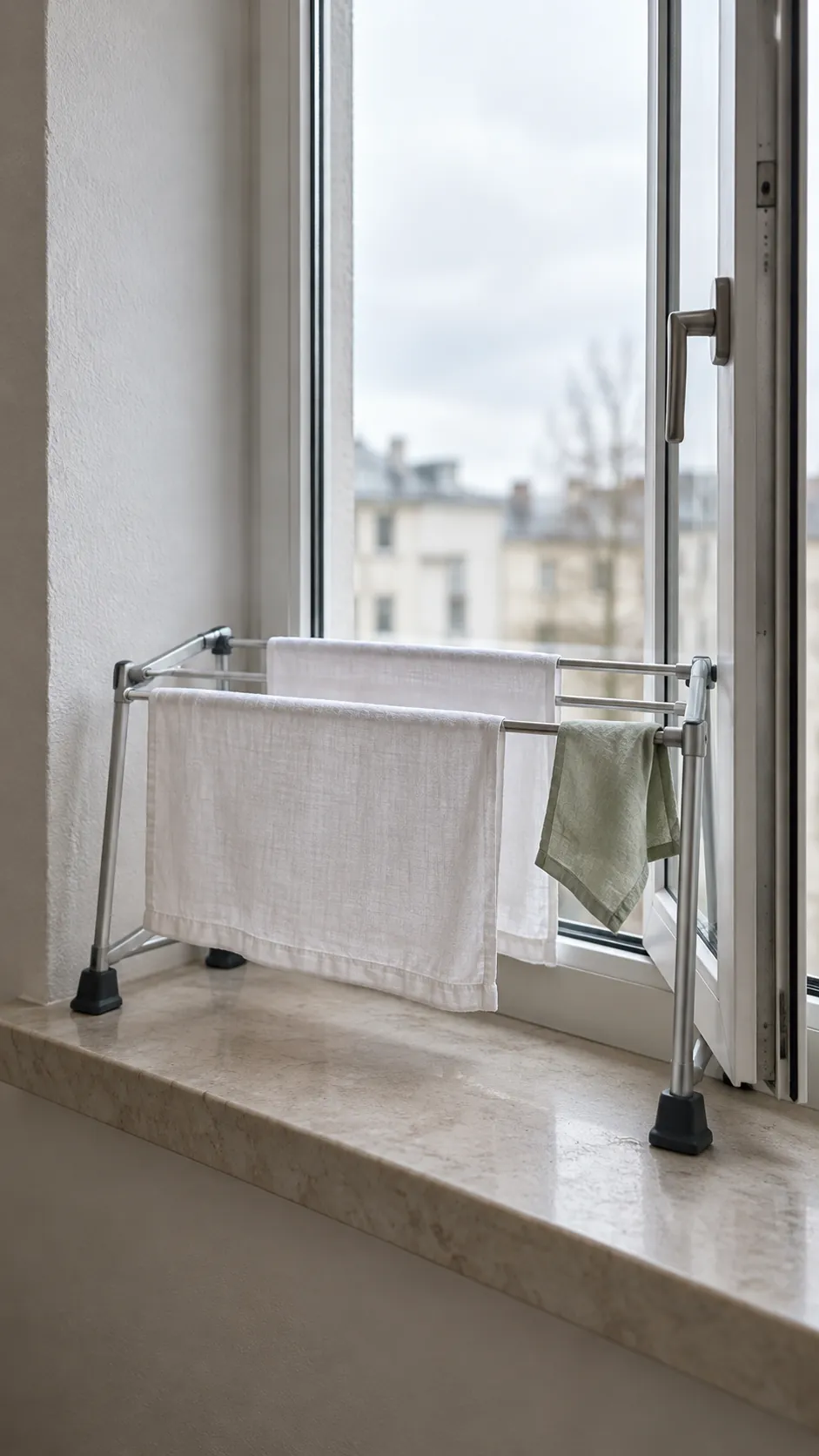 removable rack inside a deep window recess