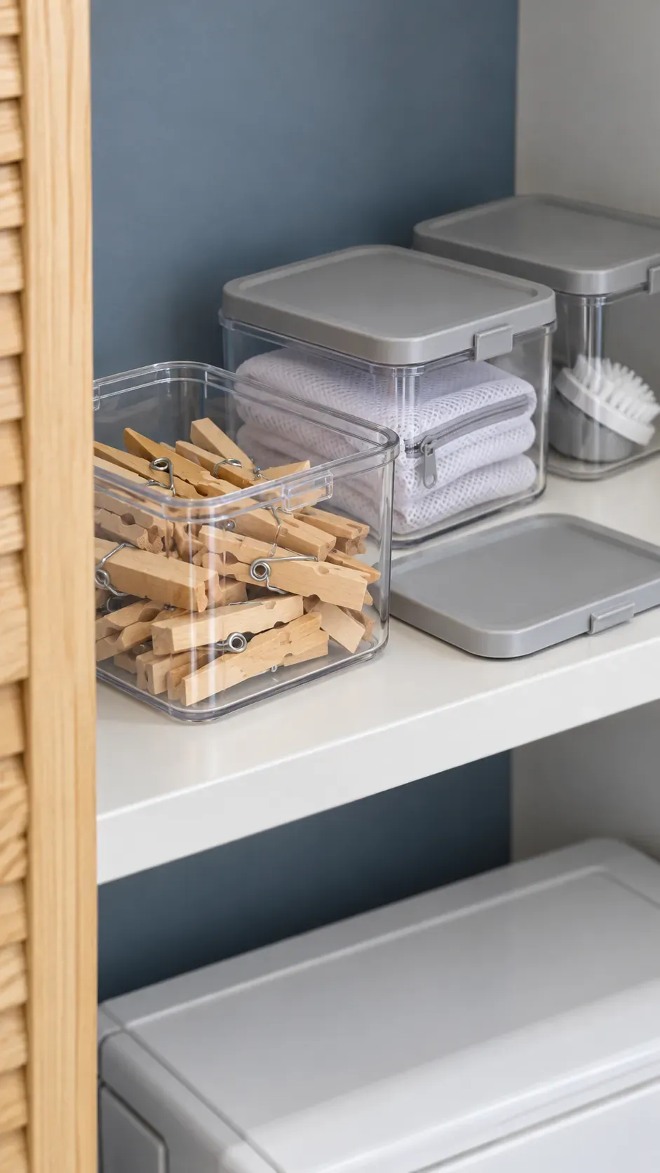 Use clear boxes for small dry accessories