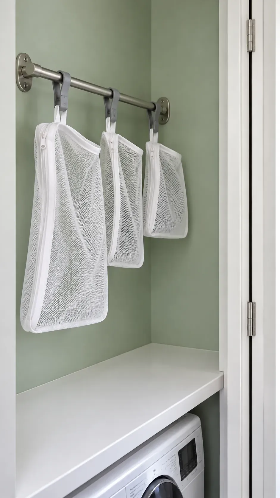 Hang empty mesh bags from a short rail