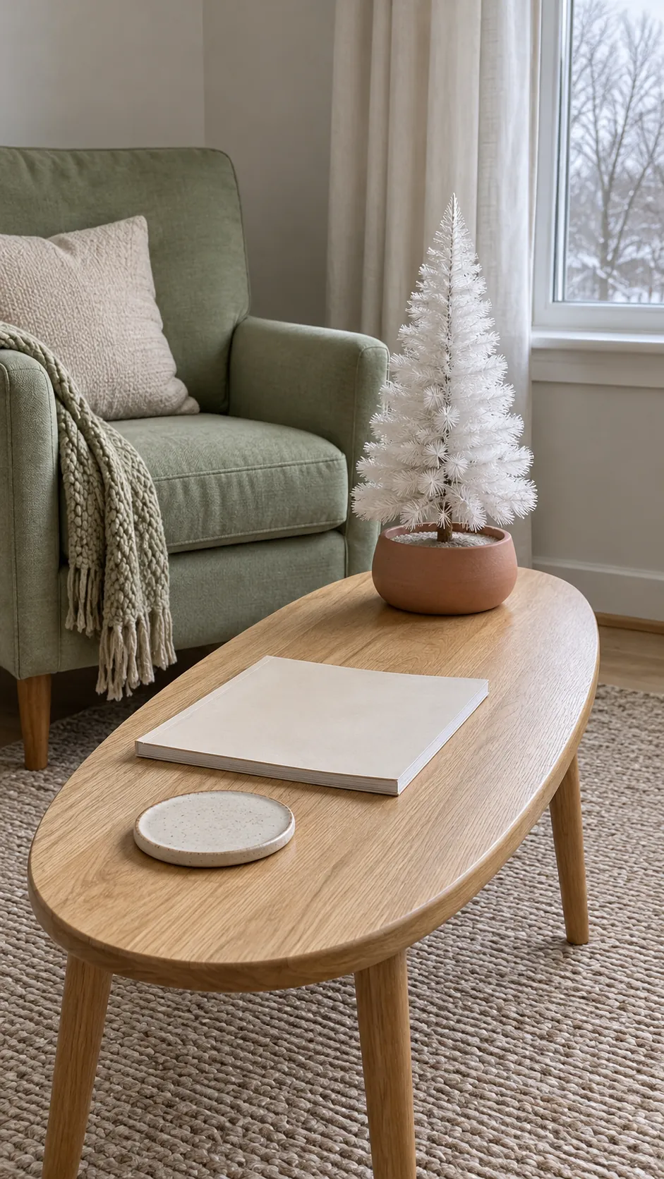 Use one small tree with a broad pot on a Christmas coffee table