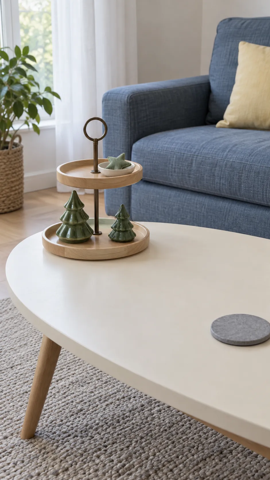 Choose a low tiered tray only when the table can spare it on a Christmas coffee table