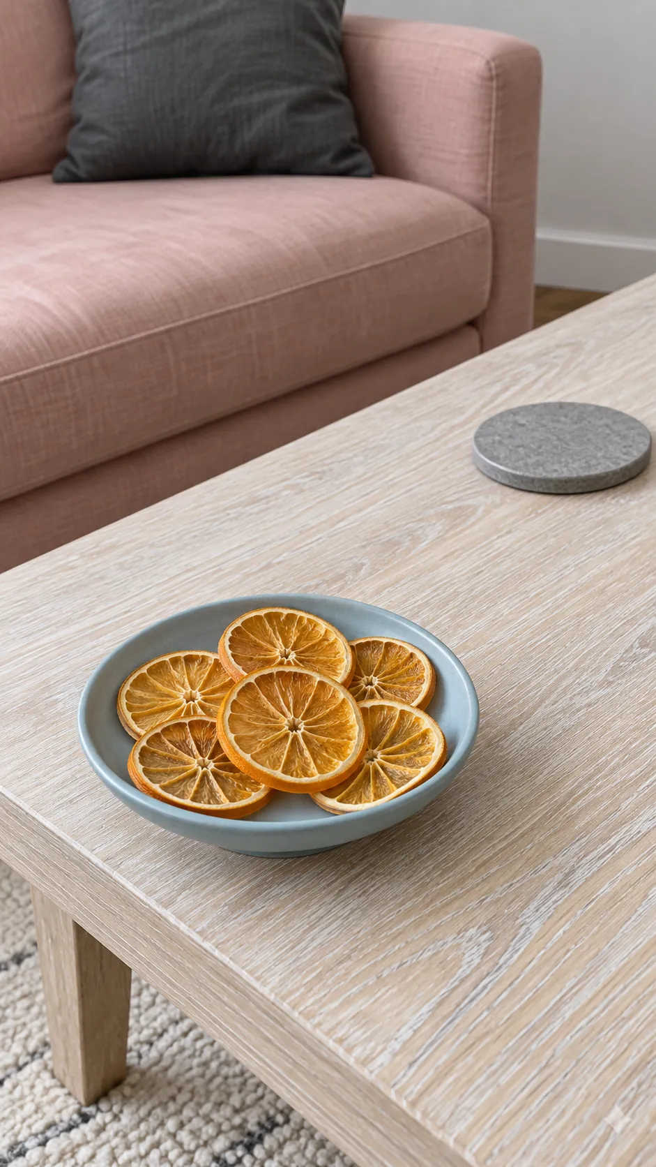 Use dried citrus without adding strong fragrance on a Christmas coffee table