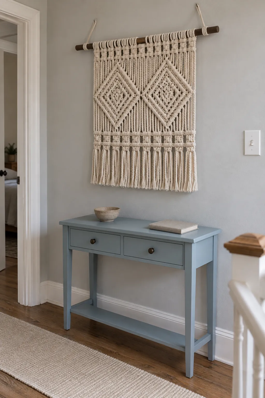 Hang One Macrame Piece With Clear Edges