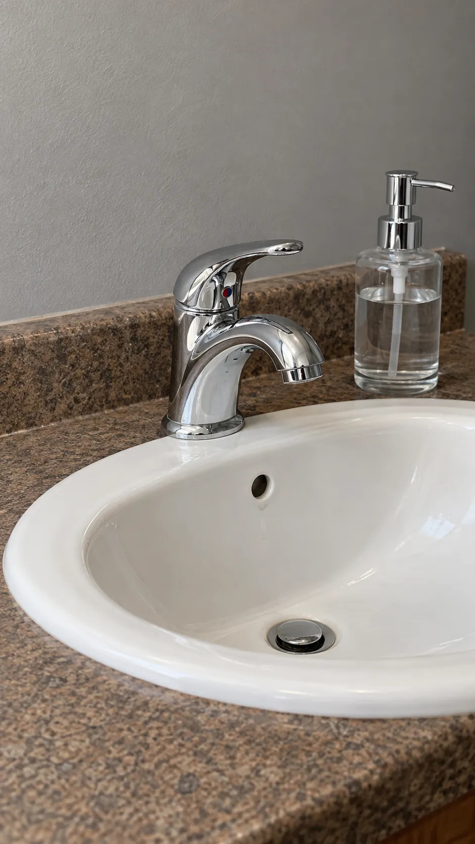 Existing chrome faucet as the finish anchor in an existing powder room