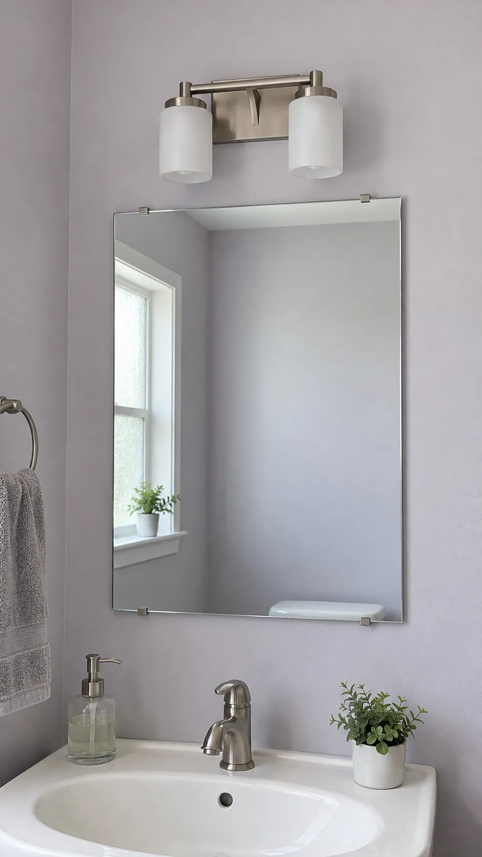Light fixture width in relation to the mirror in an existing powder room