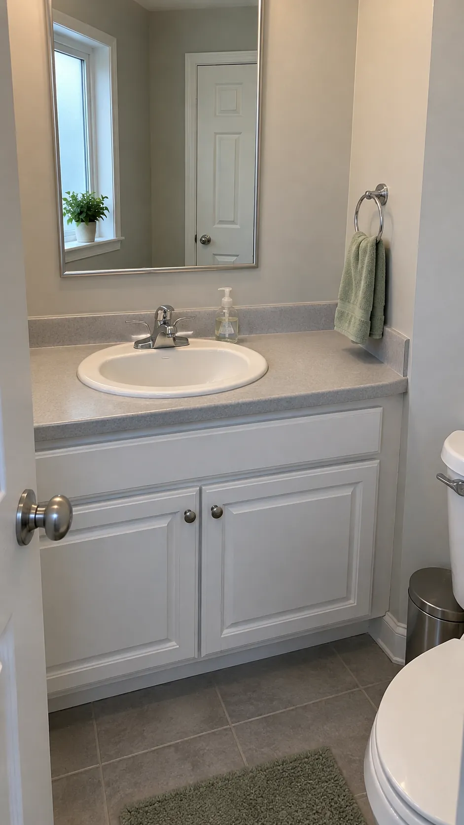 Working sink with deliberate open margins in an existing powder room