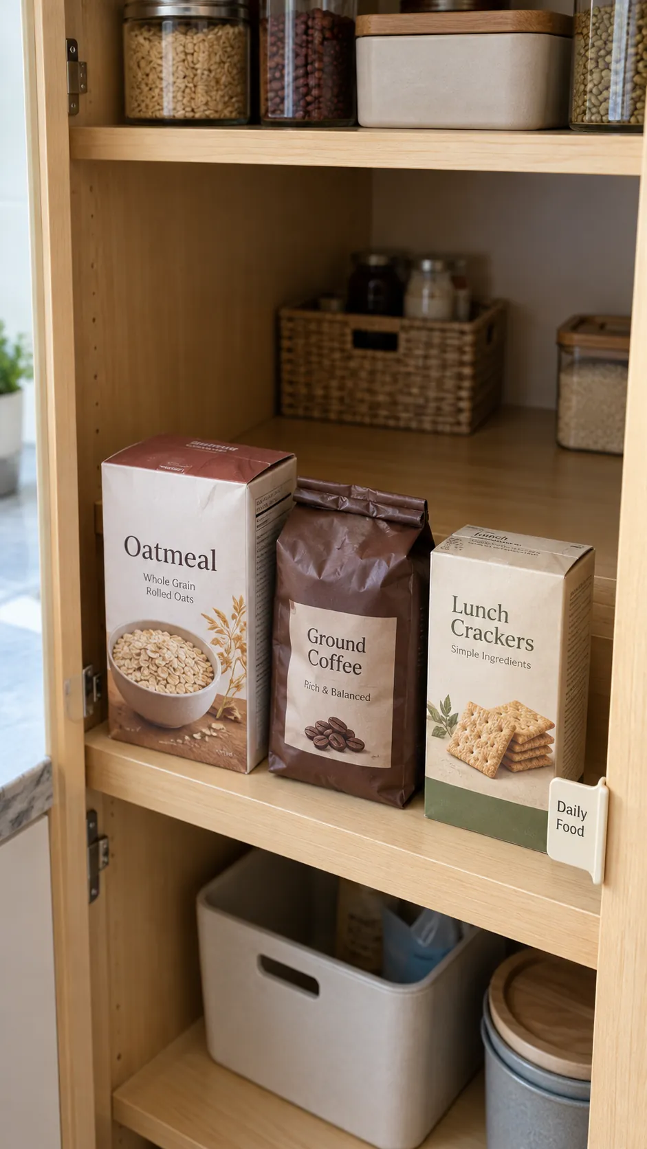 Deep pantry organization: put daily food at the front