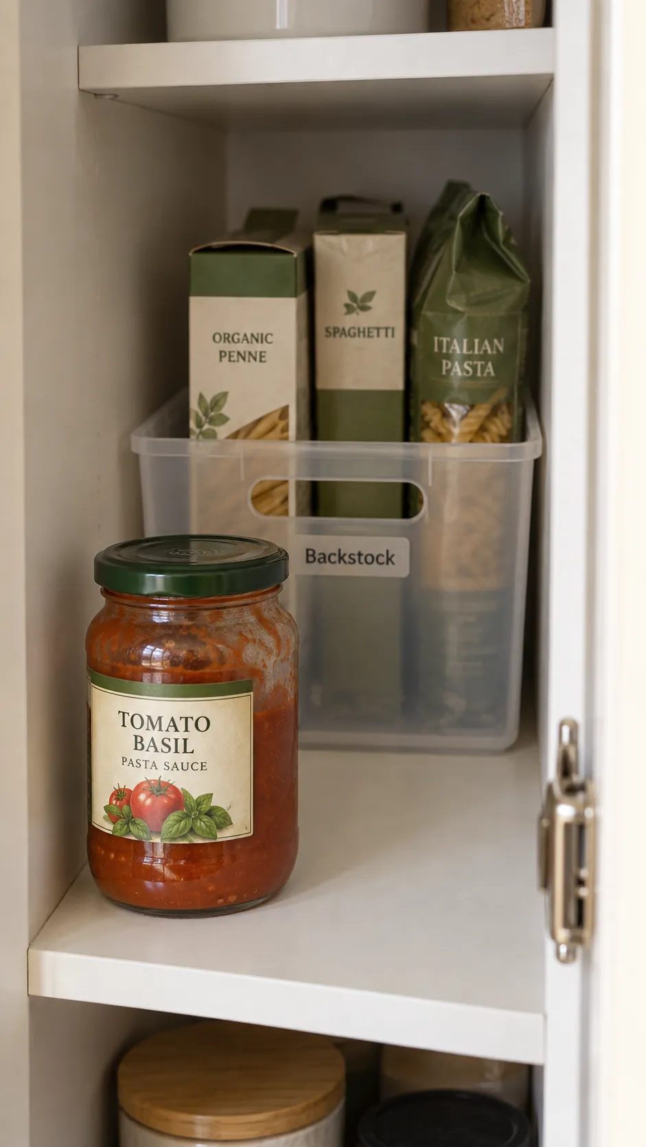 Deep pantry organization: separate unopened backstock