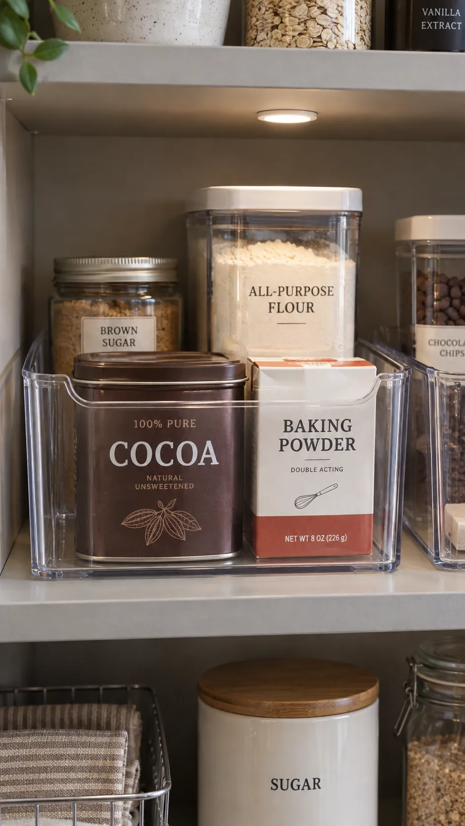 Deep pantry organization: choose clear fronts for tiny ingredients