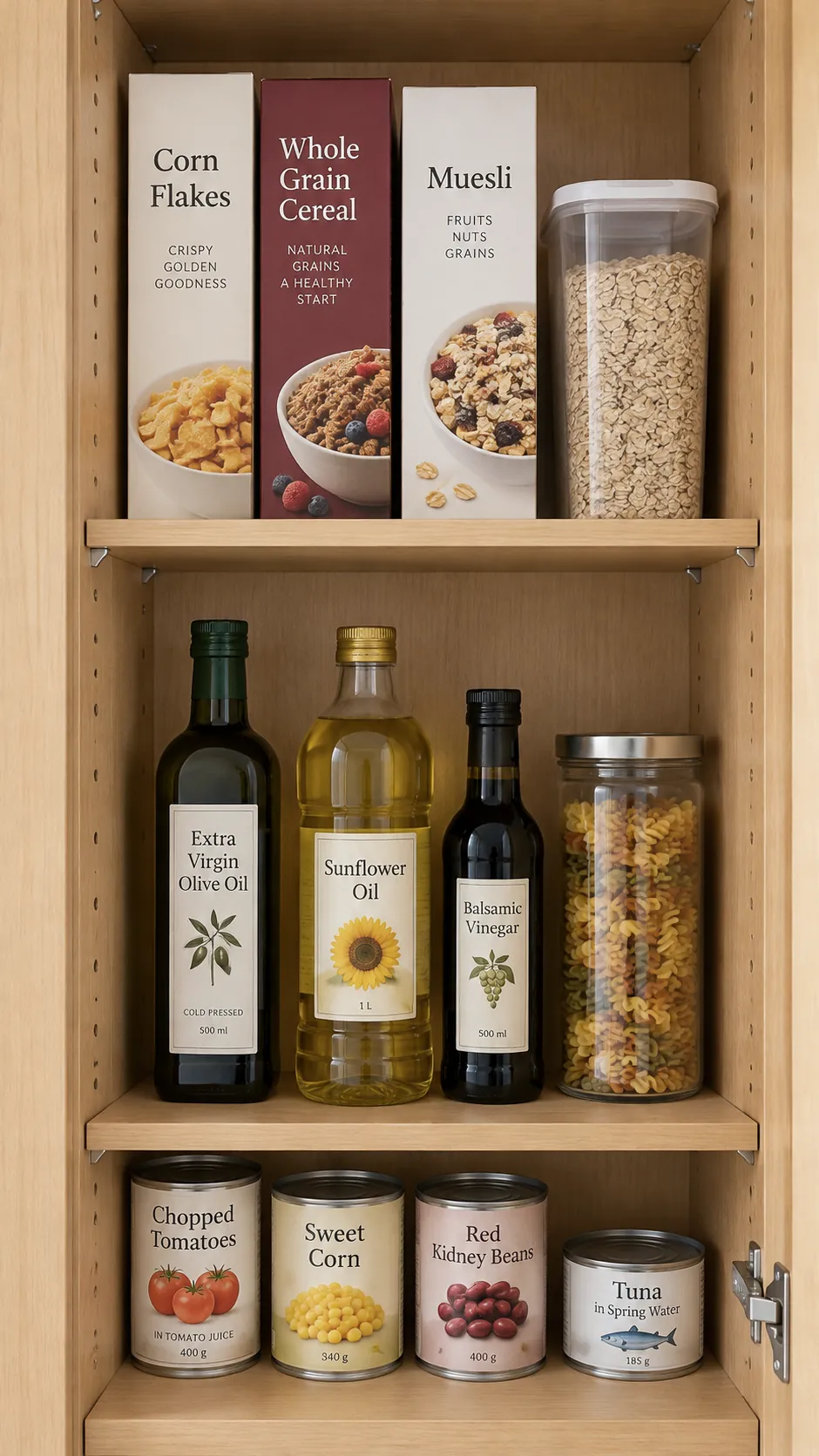 Deep pantry organization: set shelf heights around real packages