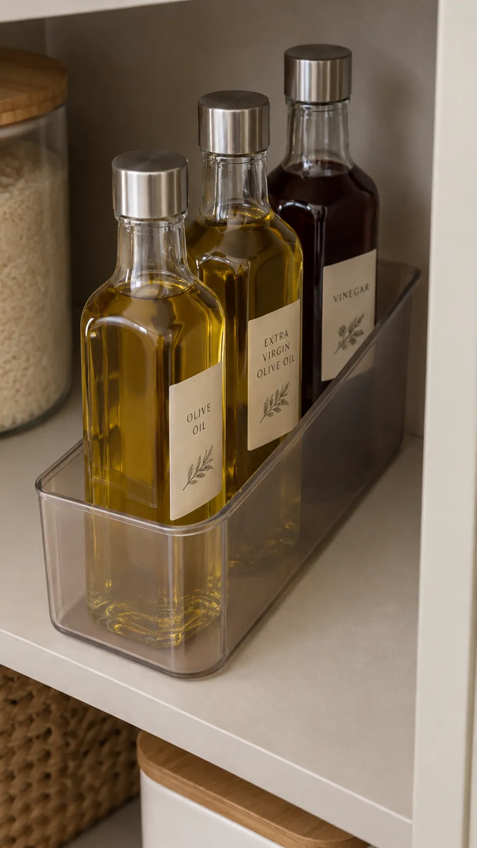 Deep pantry organization: make a narrow oil and vinegar lane