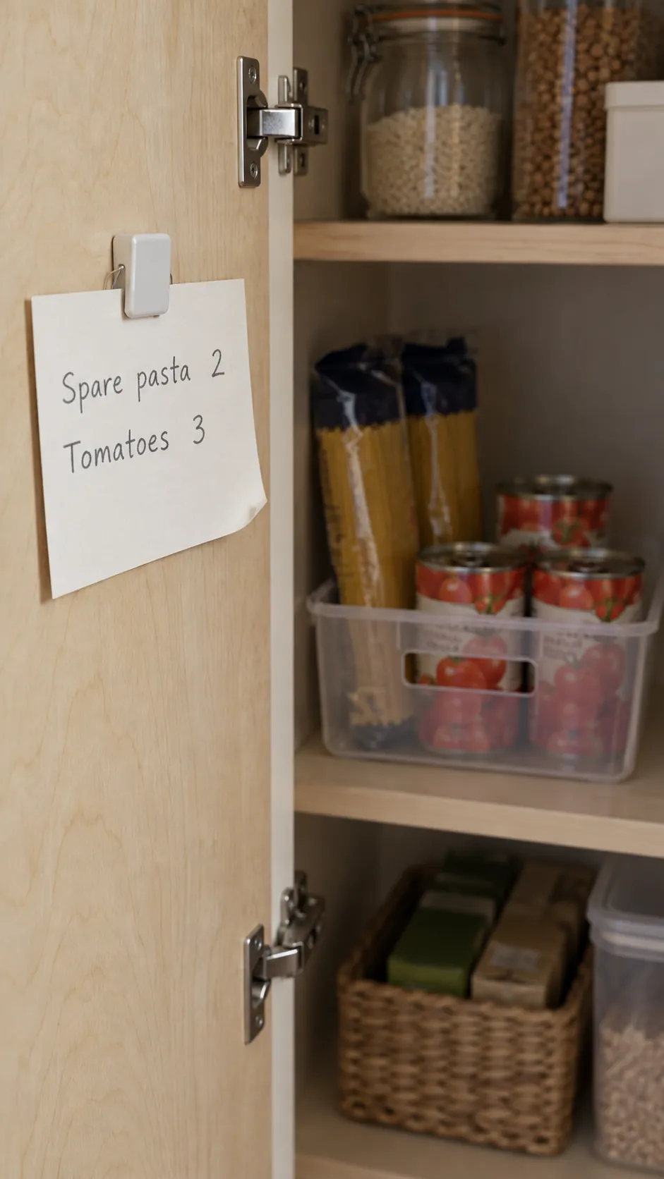 Deep pantry organization: keep an inventory on the inside door