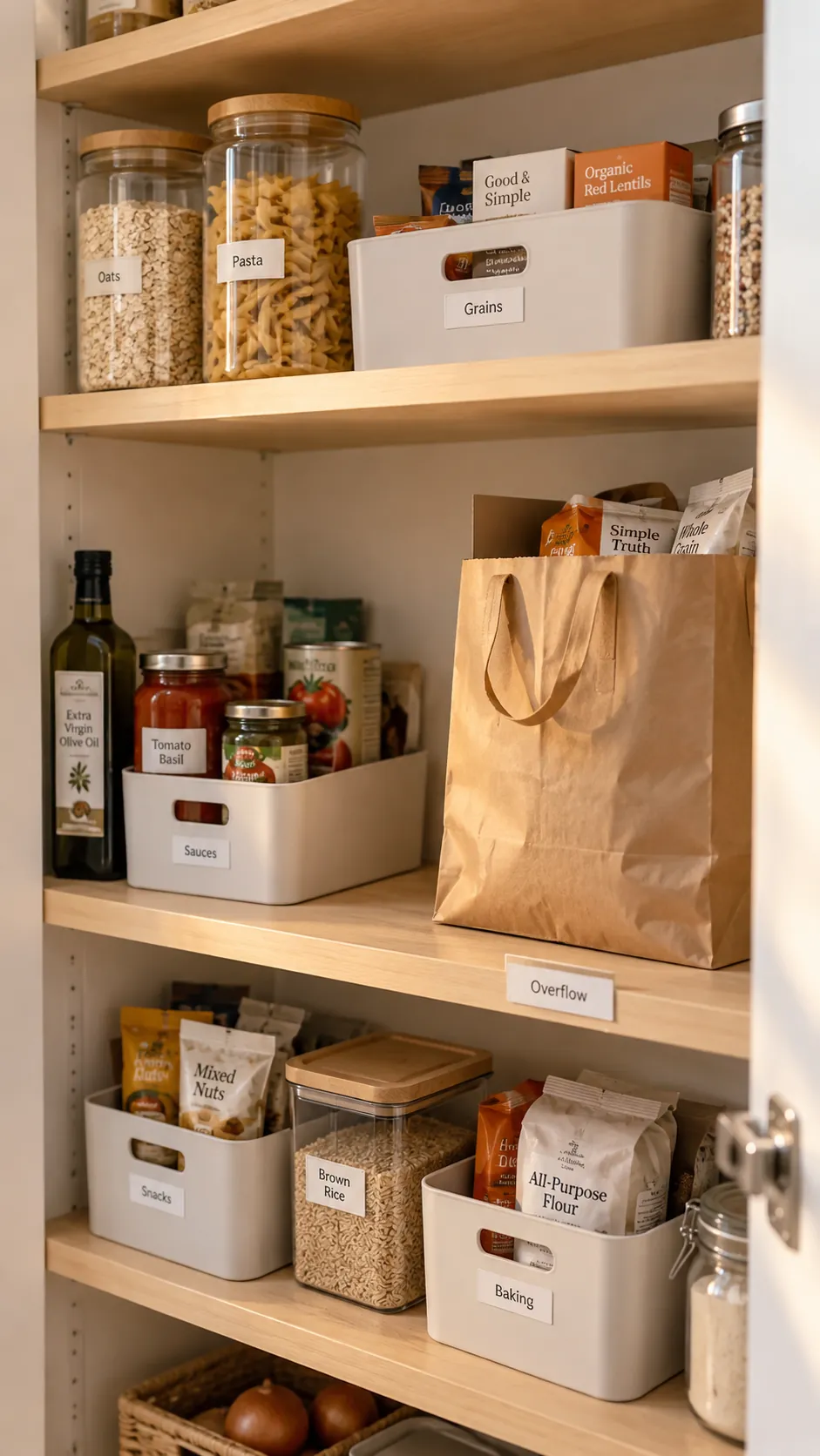 Deep pantry organization: leave space for the next grocery trip