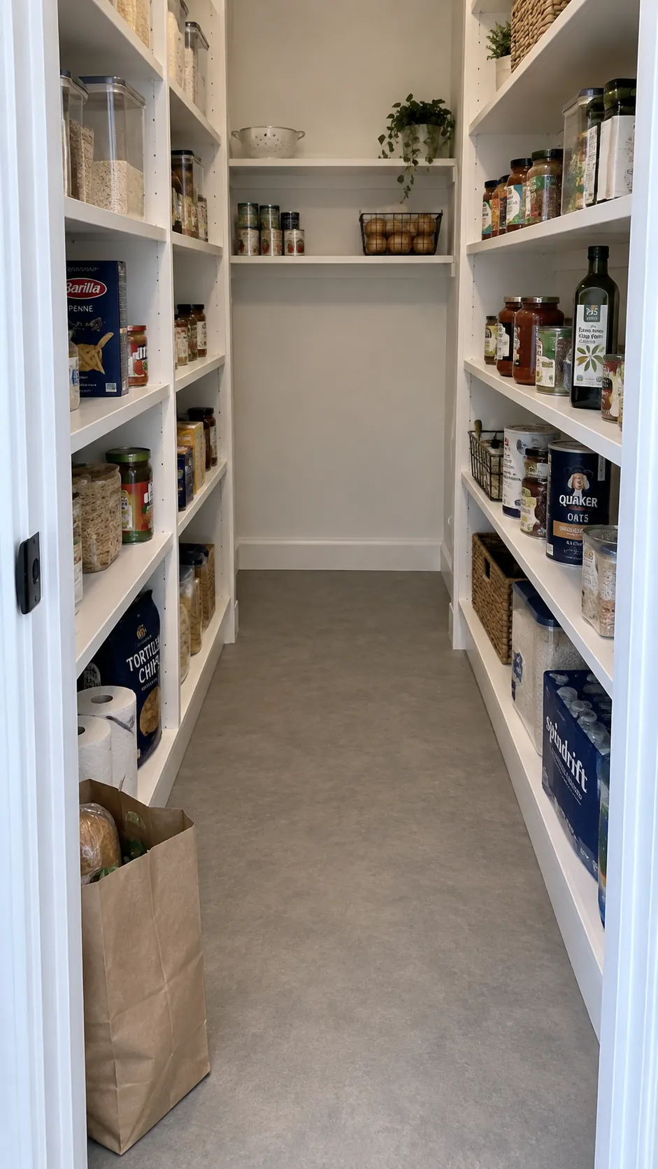 Calculate the aisle before choosing both shelf runs in a small walk in pantry