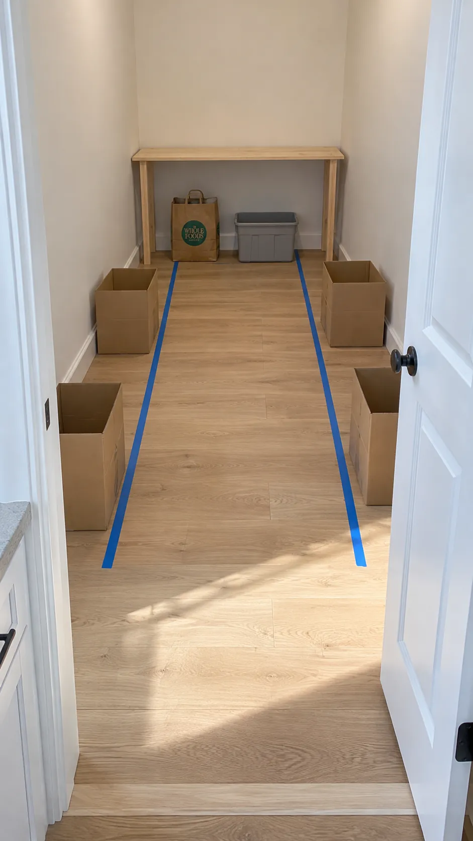 Test the layout before ordering shelves in a small walk in pantry