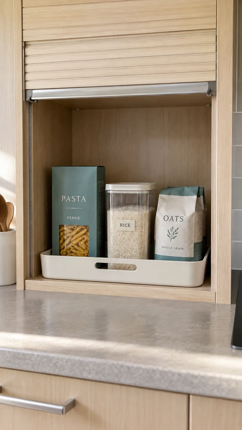 Reclaim an appliance cabinet you rarely use for a small kitchen without a pantry