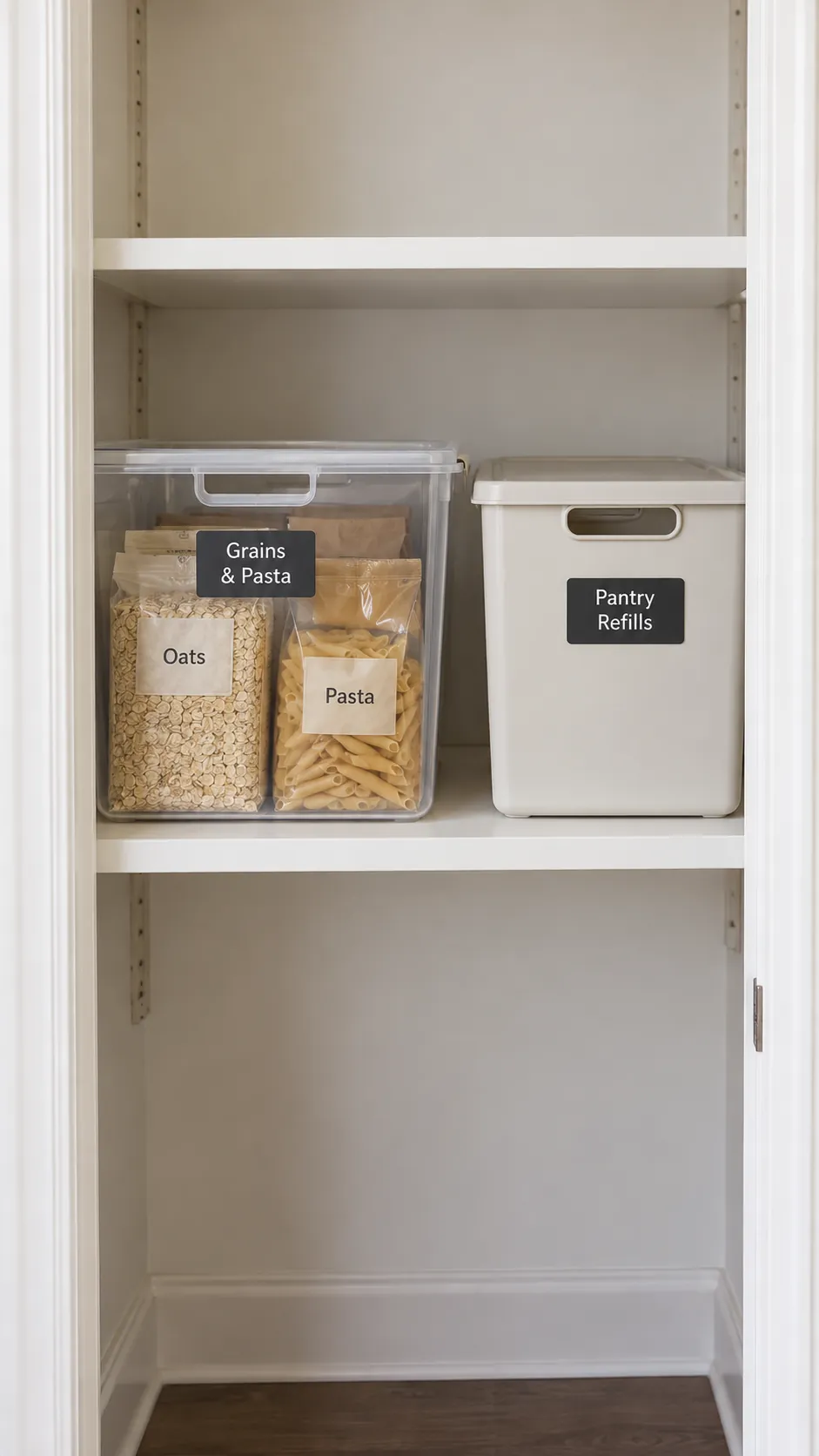 Assign a clean utility closet section to food for a small kitchen without a pantry