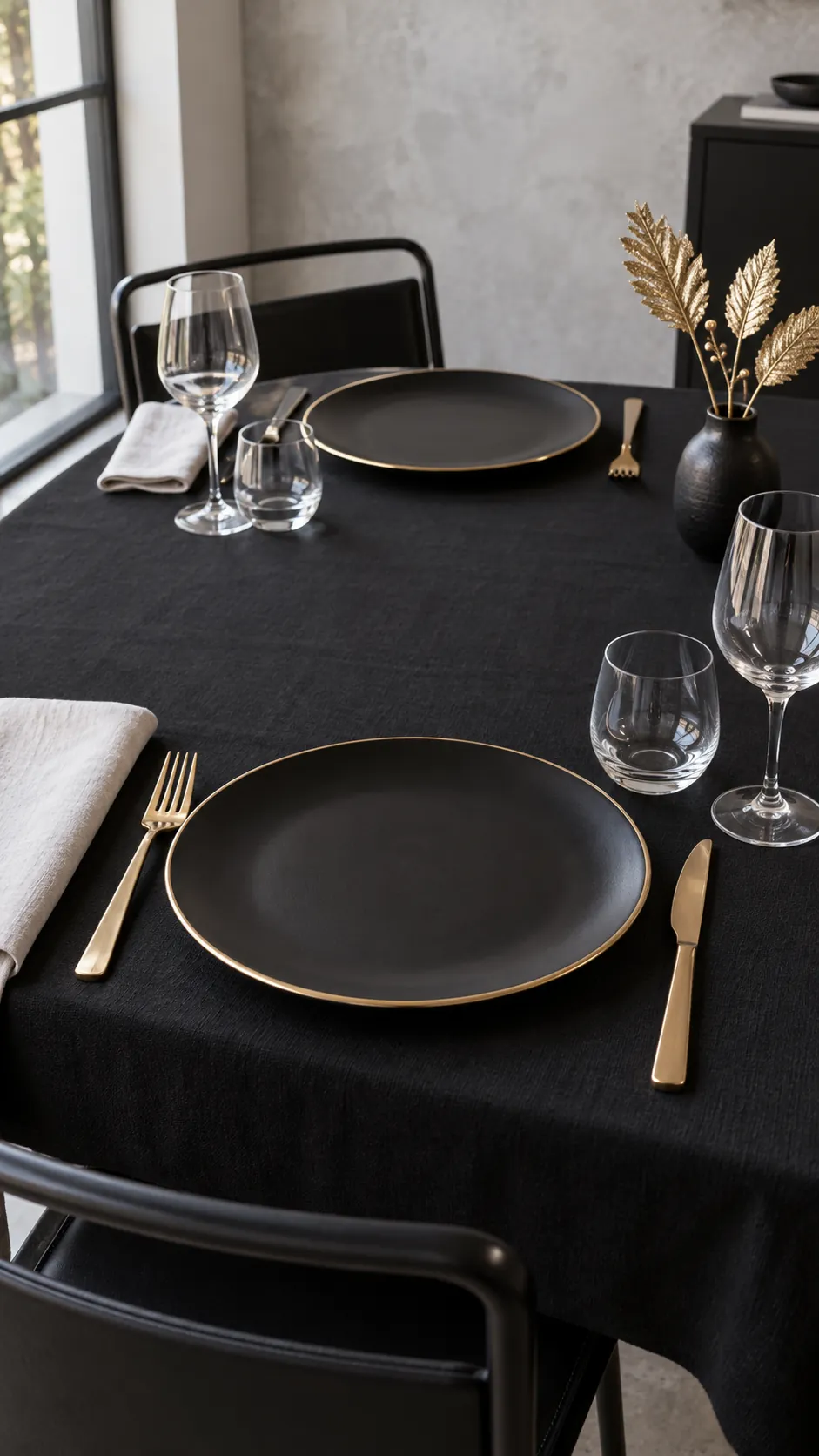 Black and gold with a clear focal point for a Christmas gathering