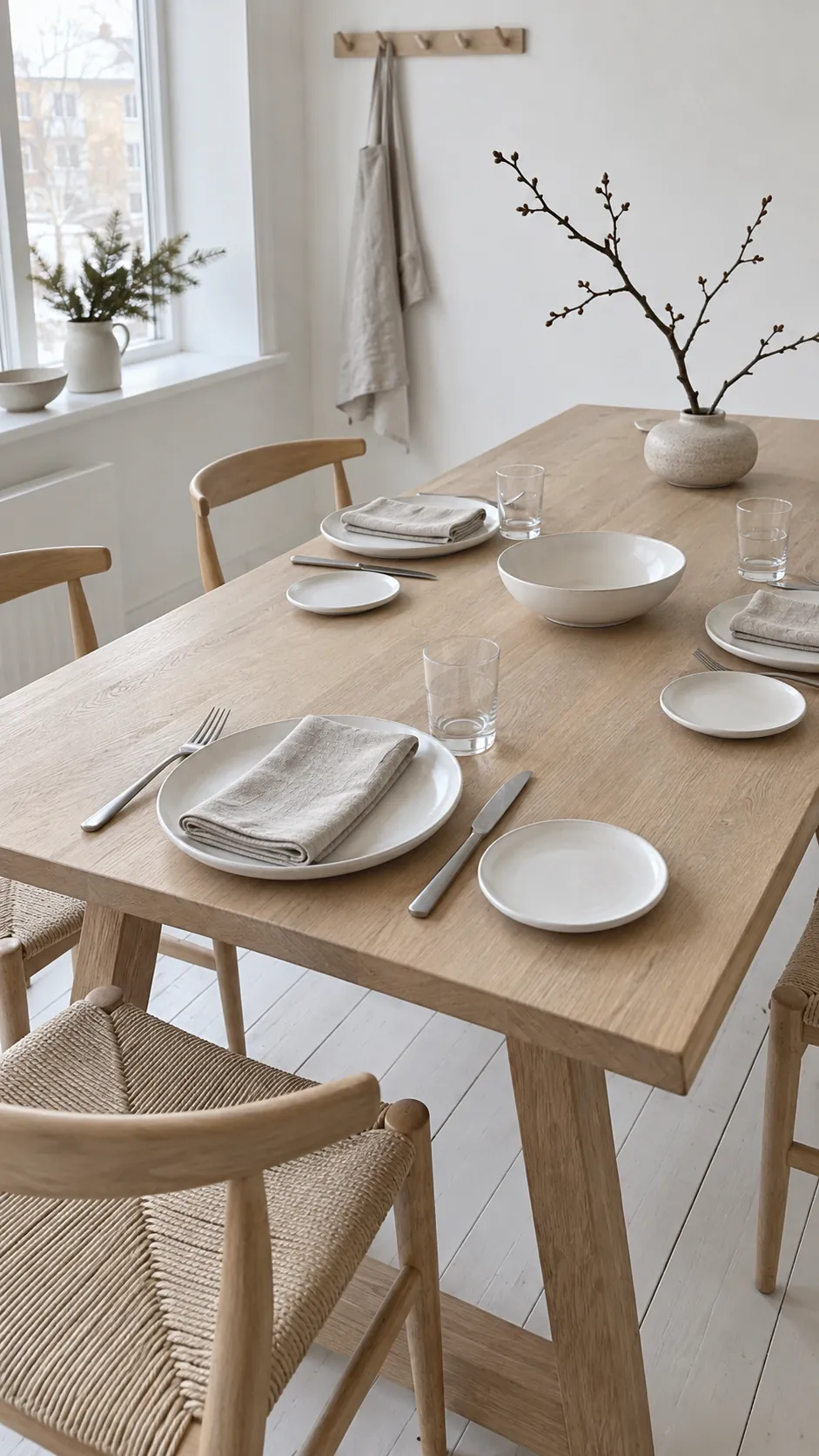 Scandinavian neutrals with folded linen for a Christmas gathering