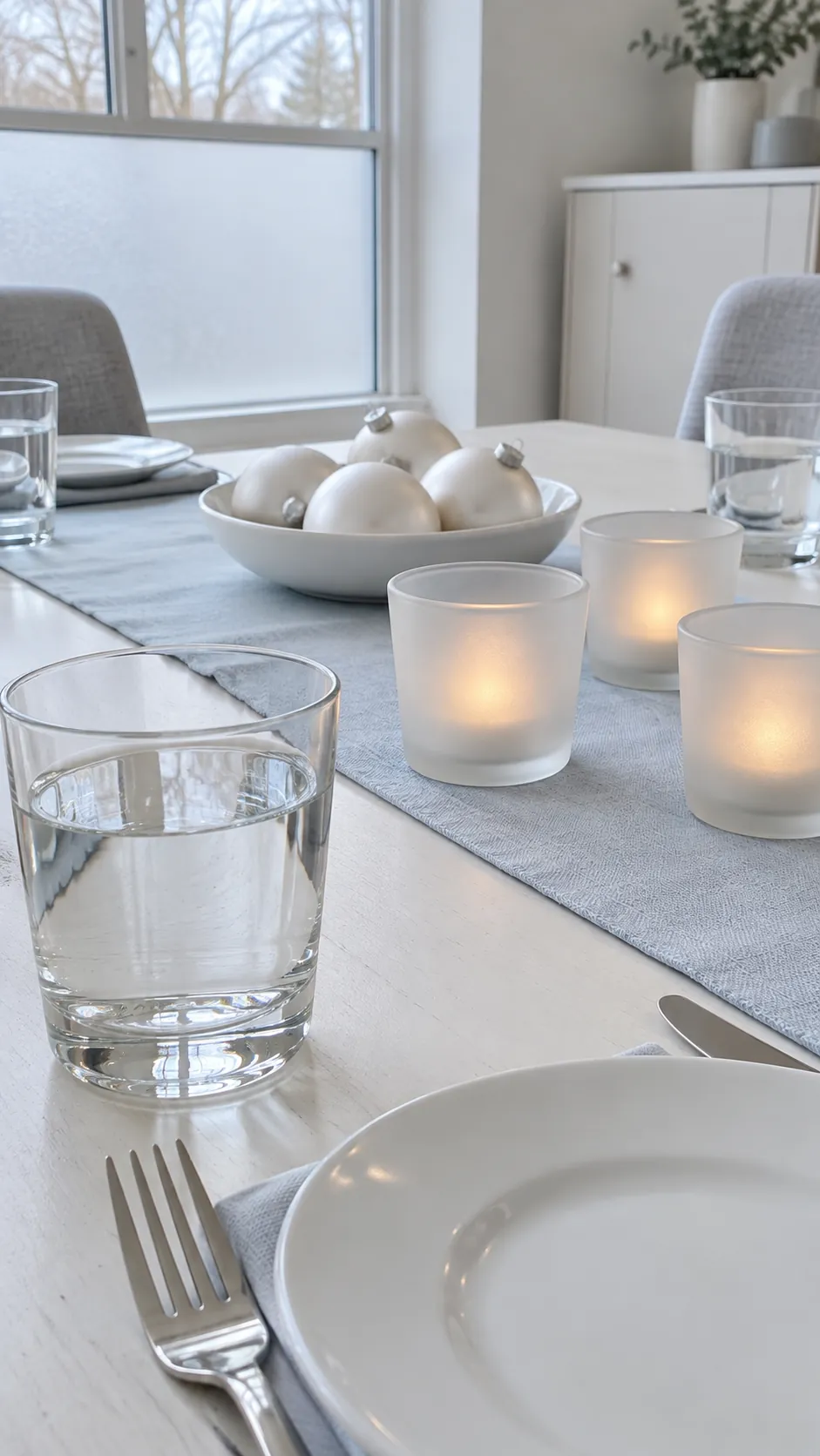 Frosted glass without loose artificial snow for a Christmas gathering