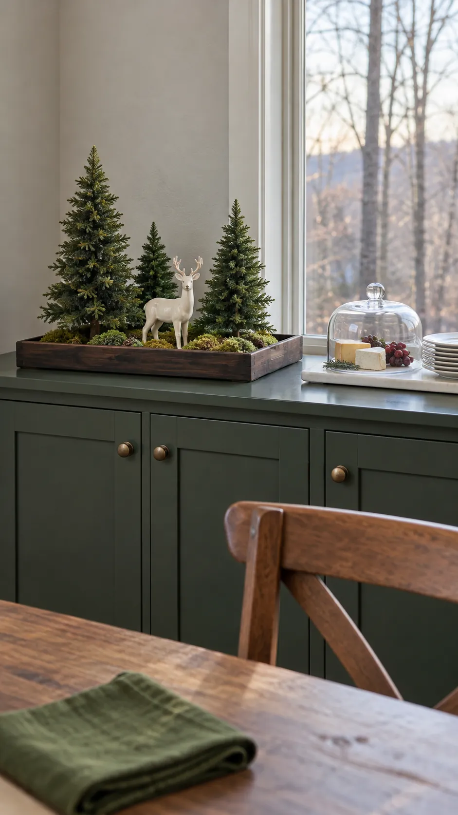 A contained woodland scene for the buffet for a Christmas gathering