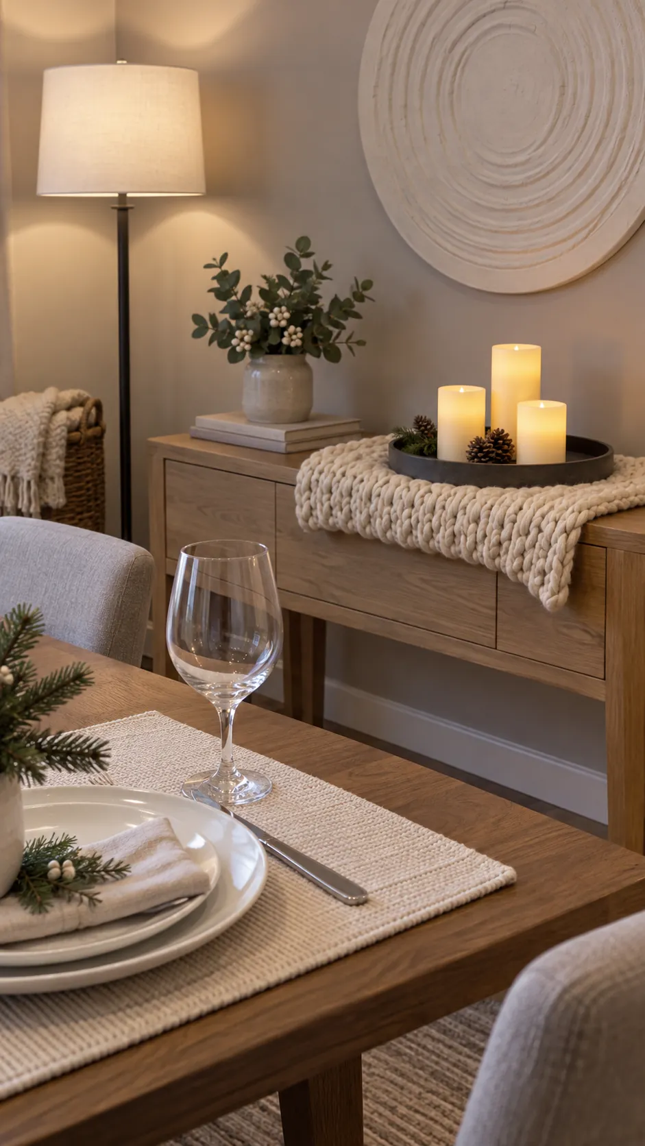 A knit accent beyond the serving area for a Christmas gathering
